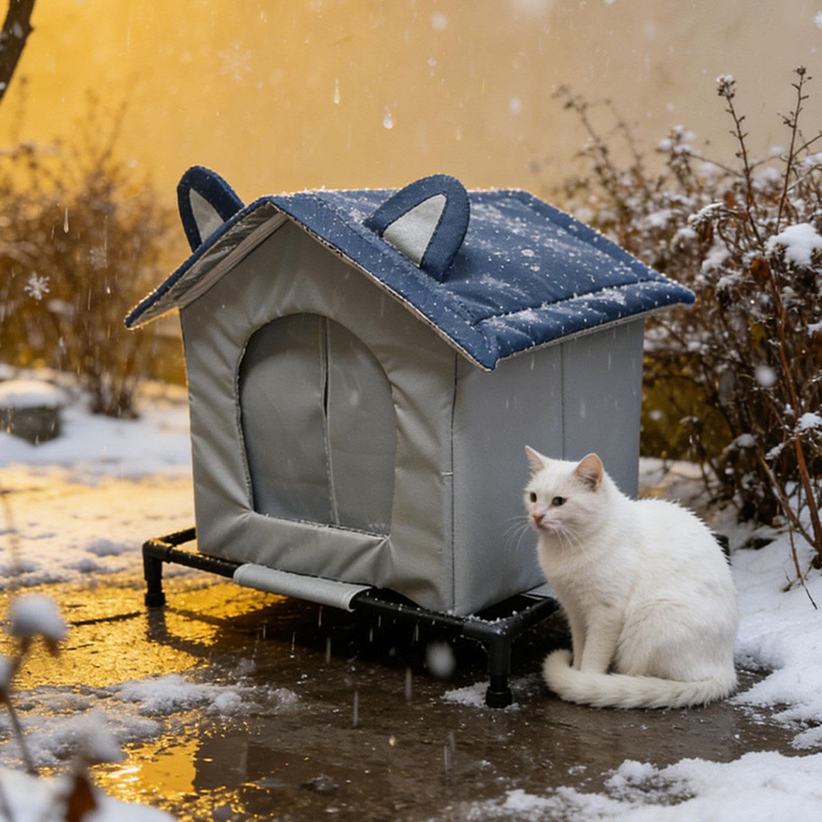 Outdoor Stray Cat House con Isolamento Termico Casa per Gatti Randagi in Tessuto Oxford Impermeabile Dotata di Tenda Antivento per Protezione Invernal, Medio