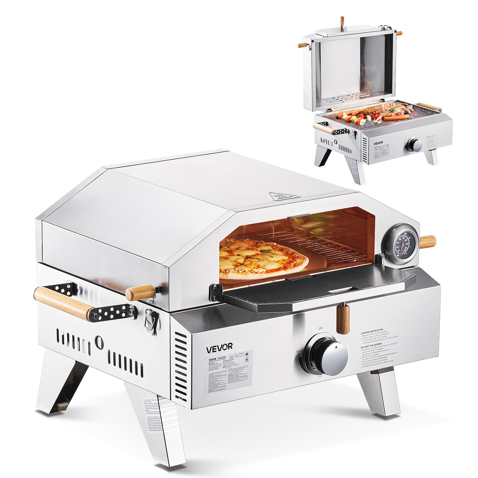 VEVOR 2-in-1 propane pizza oven and grill with pizza stone and thermometer