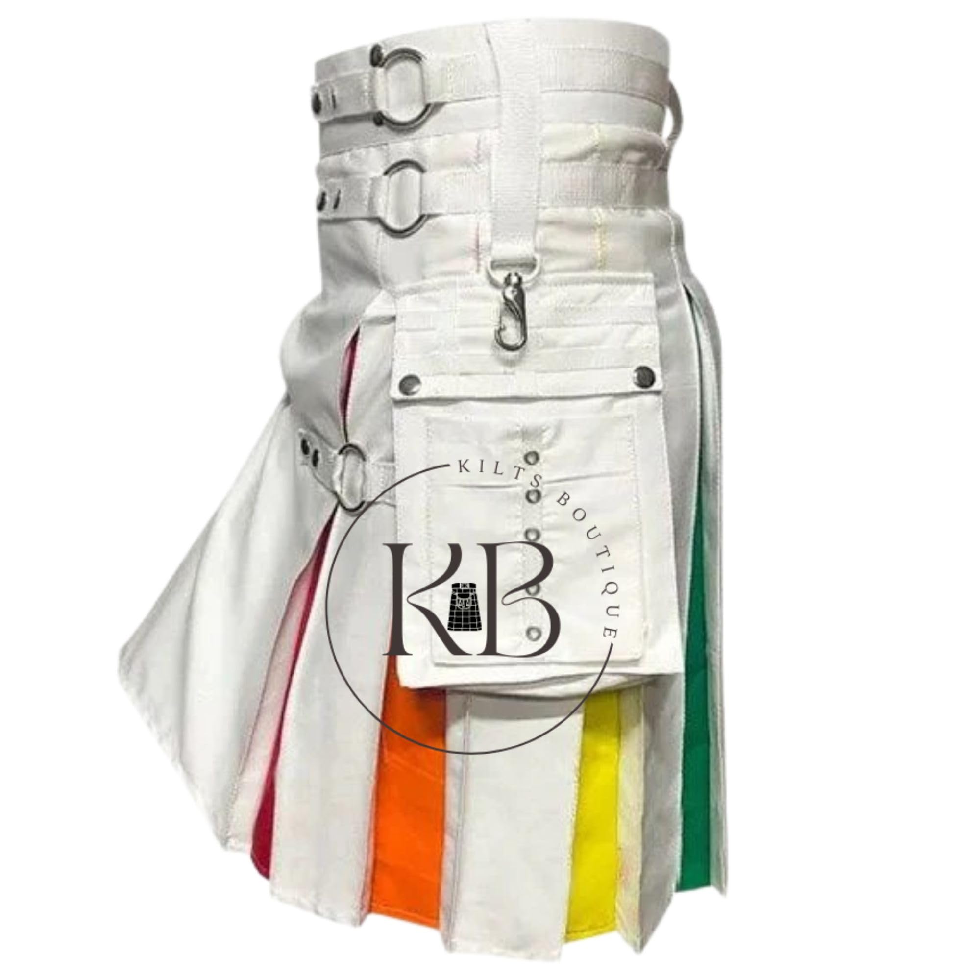 Rainbow Pride - Kilt multiuso da uomo, in cotone ibrido, cinghie in nylon, pieghe colorate