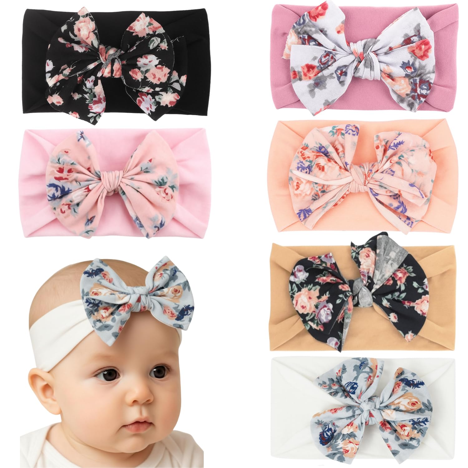 ANNA CREATIONS 2 Pcs Baby Headbands Big Bow Knot Hair Bands Soft Stretchy Headwraps for Newborn Infant Toddler Girls, Comfortable and Cute Hair Accessories For Babies (Multicolor-7)-image-18