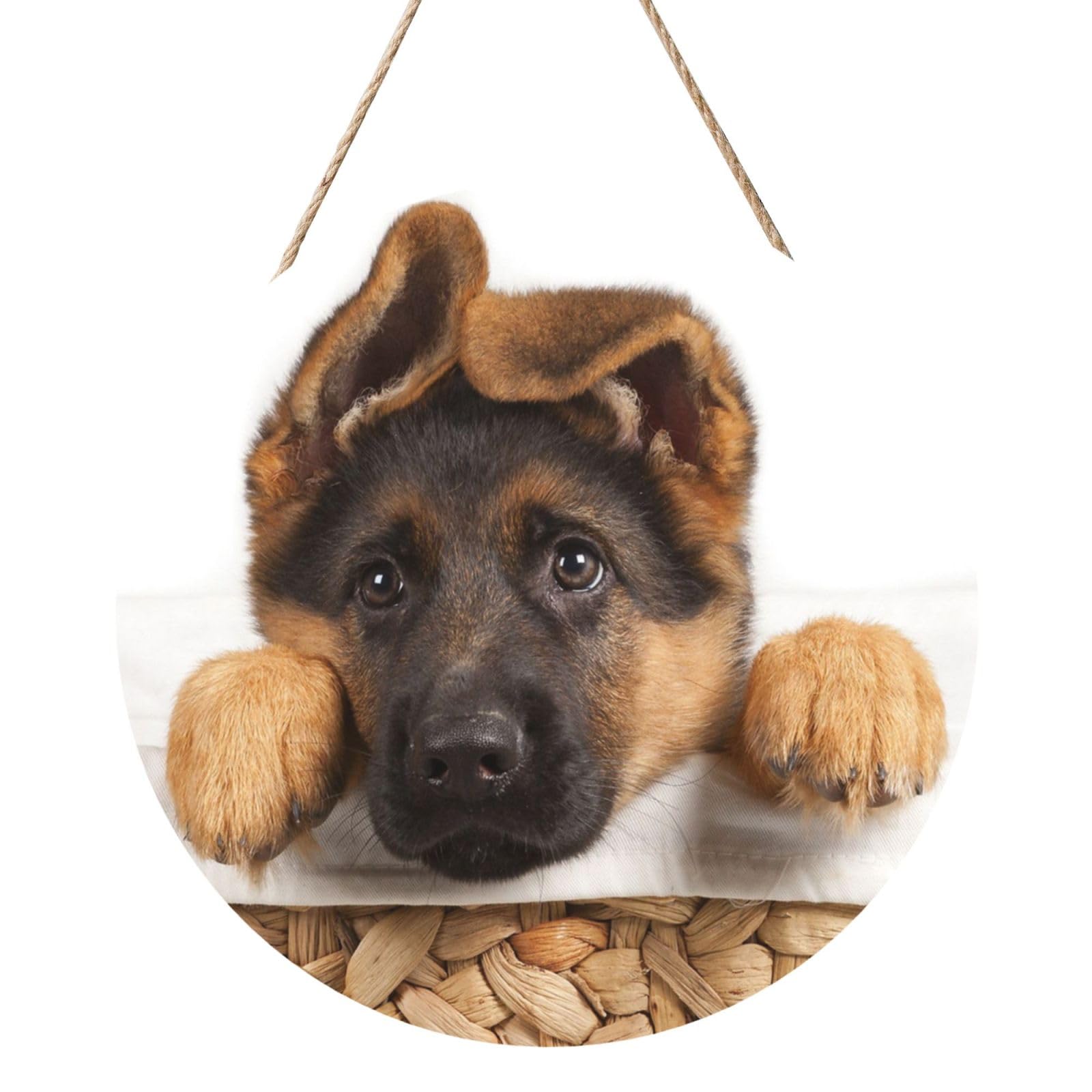 InOmak German Shepherd Puppy Dog, Round Wood Panel Painting 12 in, Wall Hanging Painting For Home