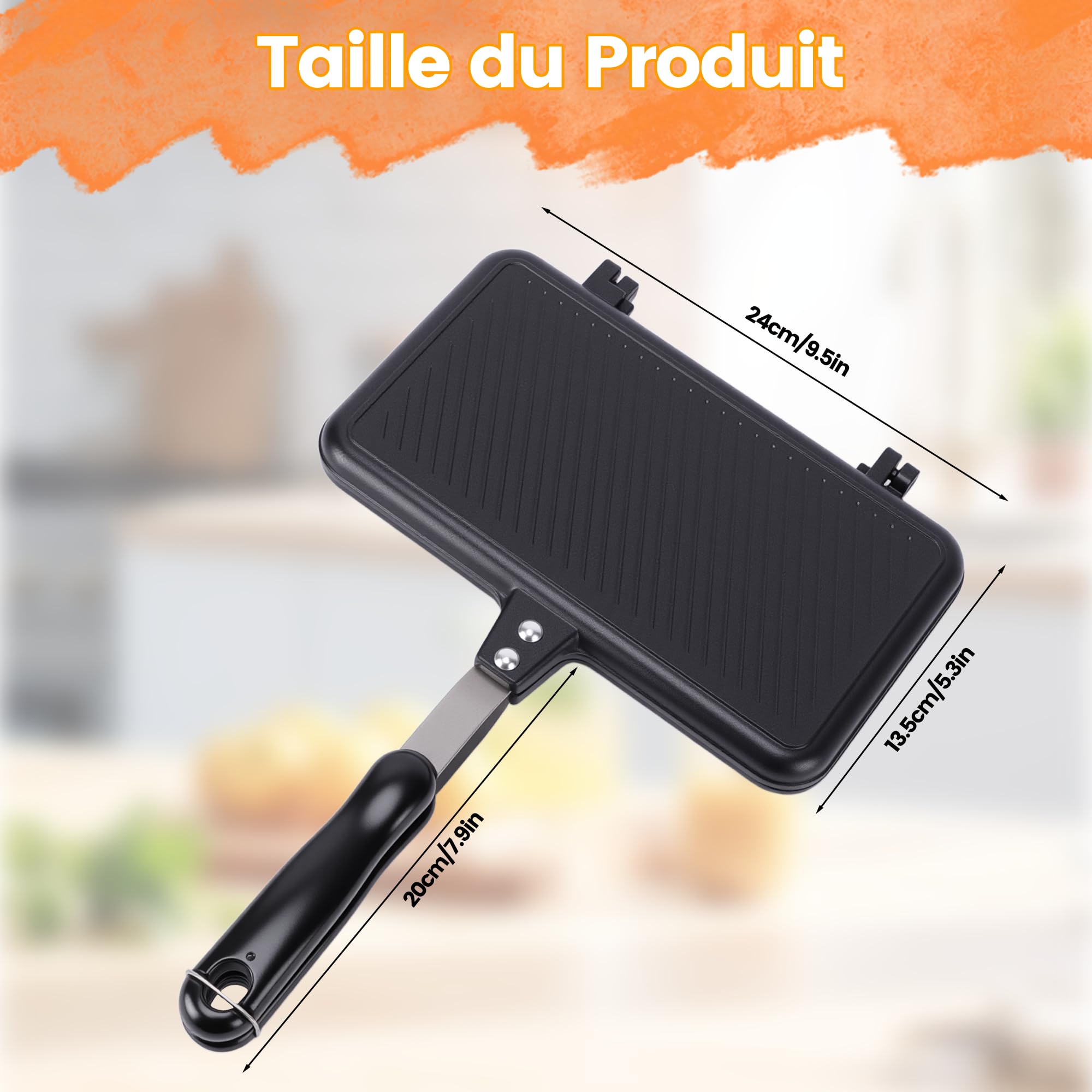 Poêle à Frire Double Face, Poêle à Antiadhésif avec Poignée Résistante à la Chaleur pour Petit Déjeuner, Snack et Camping