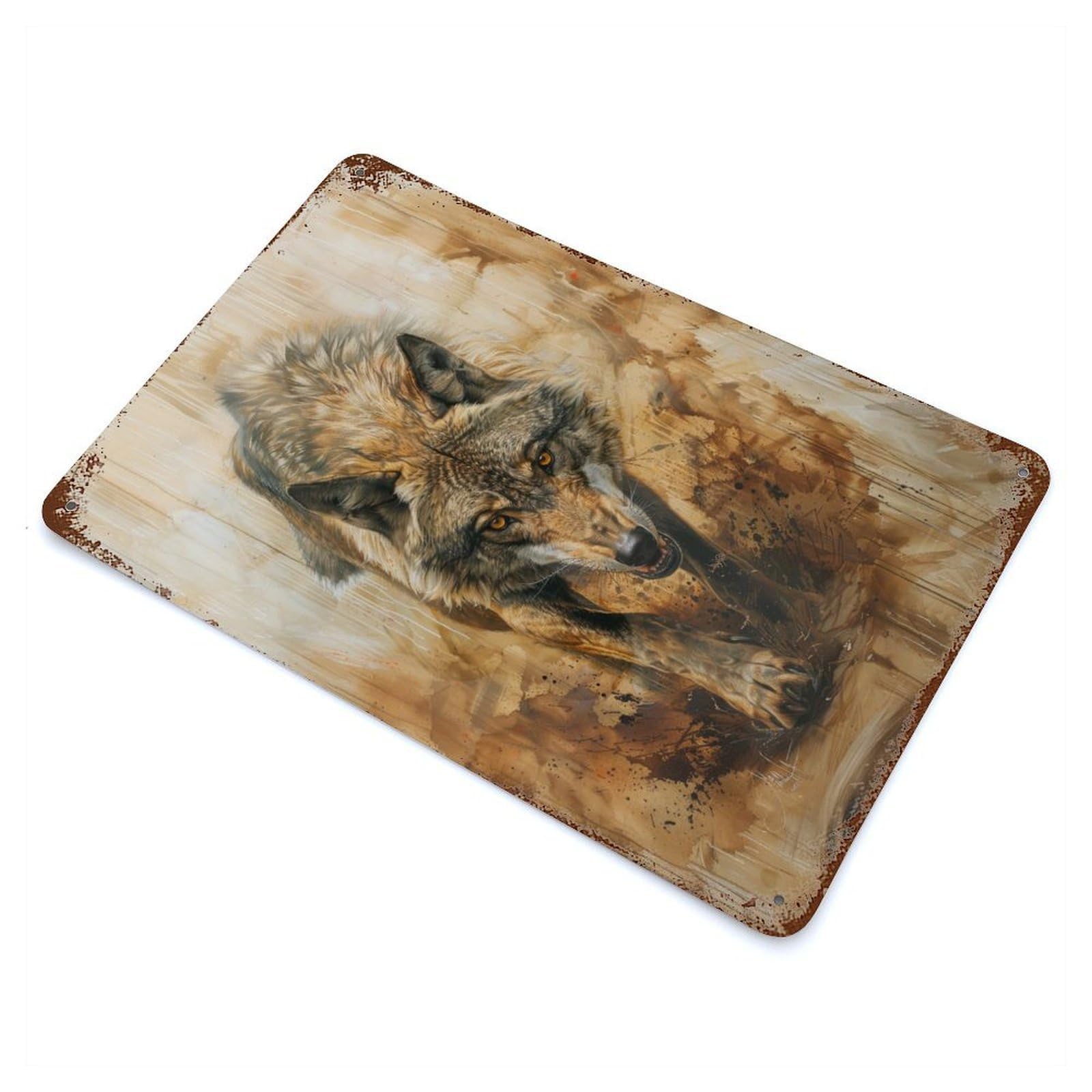 Ethereal Wolf Weathered Tin Sign 11.8"x7.9", Vintage Wall Decor for Garage, Pub Or Kitchen