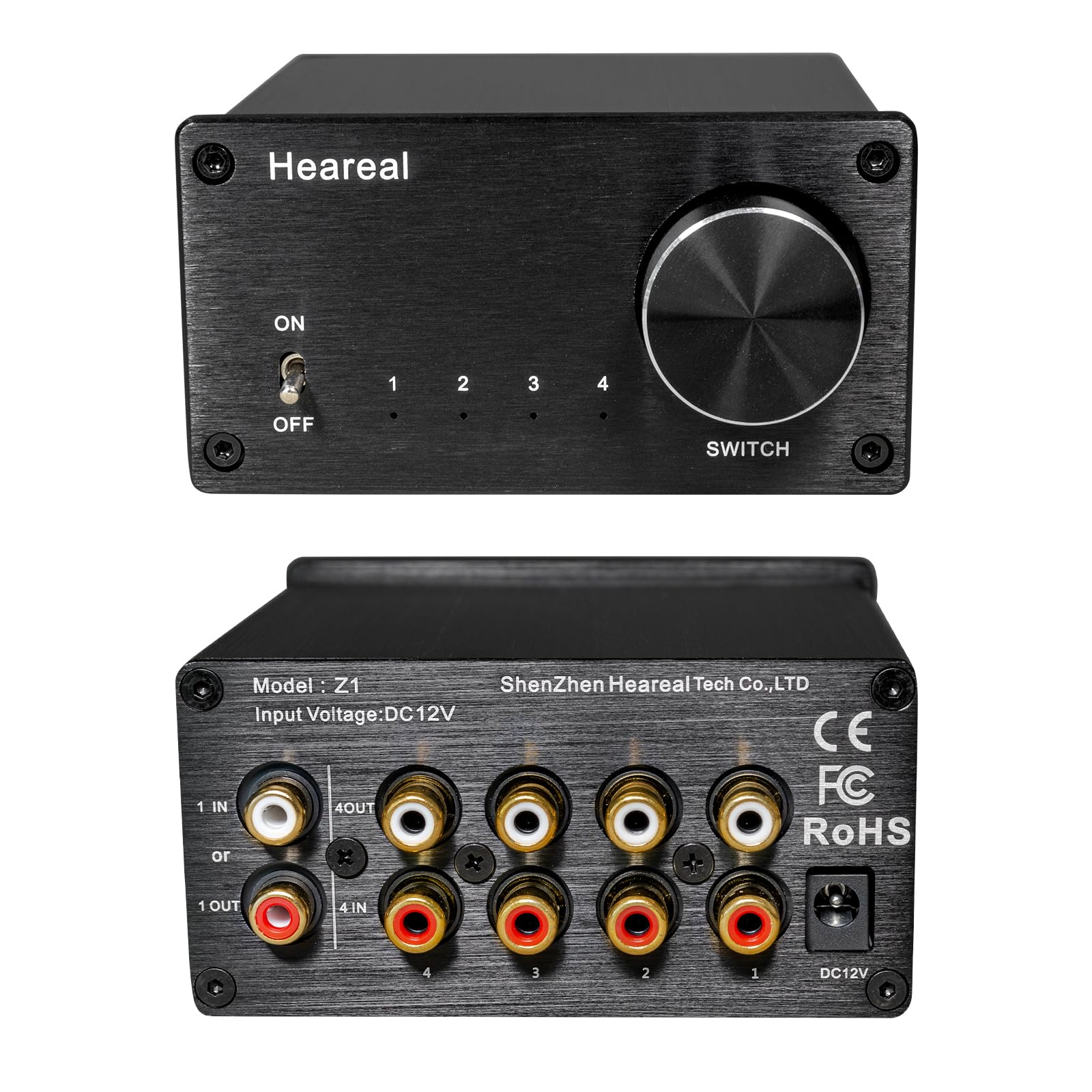 Selettore di commutazione audio RCA, 4 in 1 Out/1 in 4 Out, connettori placcati oro, guscio in alluminio, nessuna perdita di segnale, per amplificatore lettore CD Home Theater (4 in 1-out/1-in-4-out)