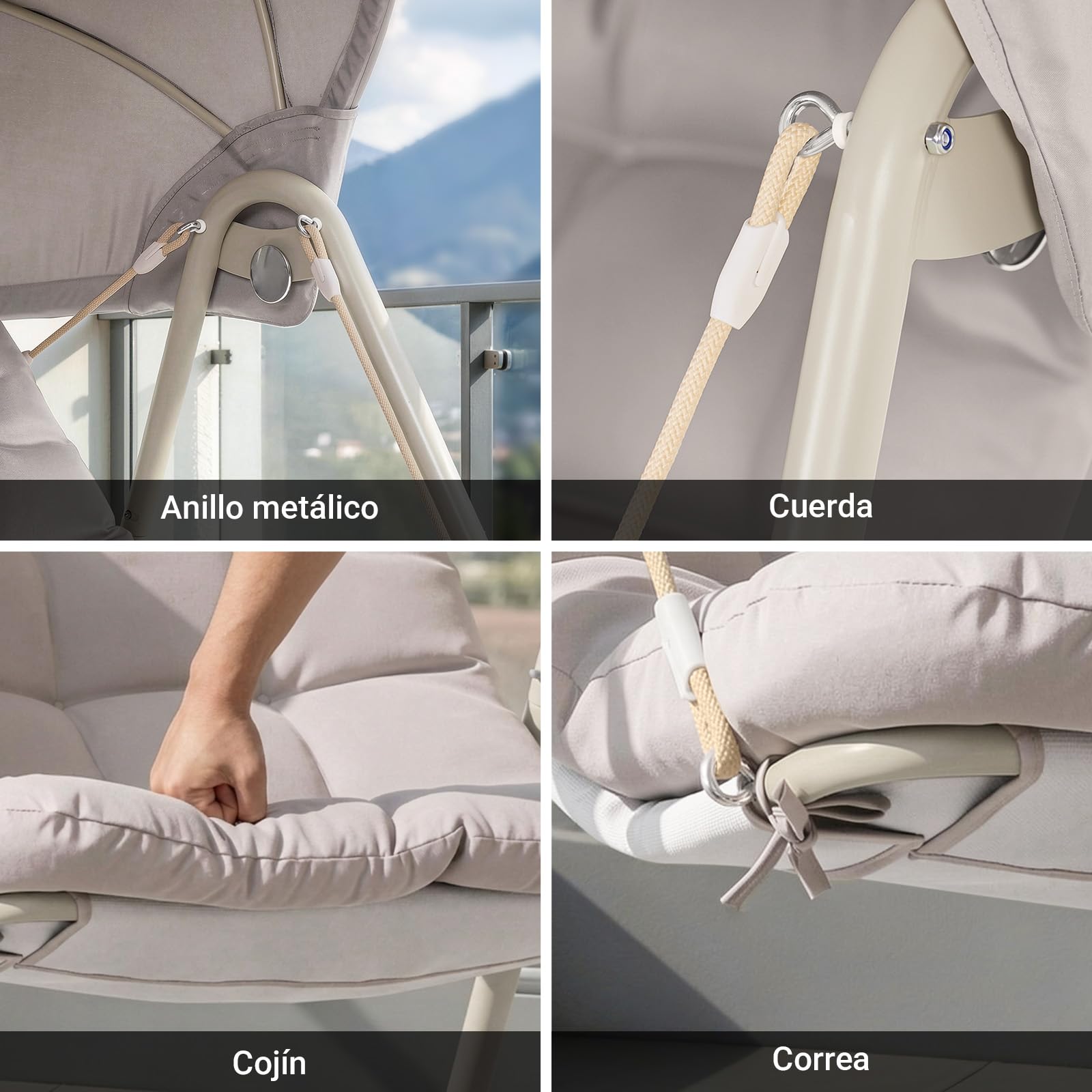 Sobuy Columpio Jardin Exterior Colgante Exterior con Parasole Regolabile Muebles Jardin Exterior Sillón Relax e Hamacas Jardin Beige 108x126x163 cm OGS62-MI