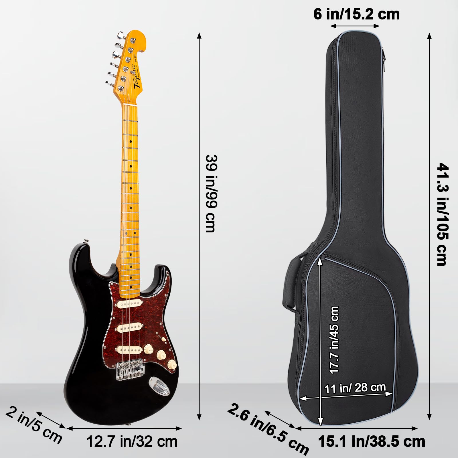 E-Gitarren-Gigbag 40 Zoll wasserdicht gepolstert mit Tasche Schultergurt Schwarz