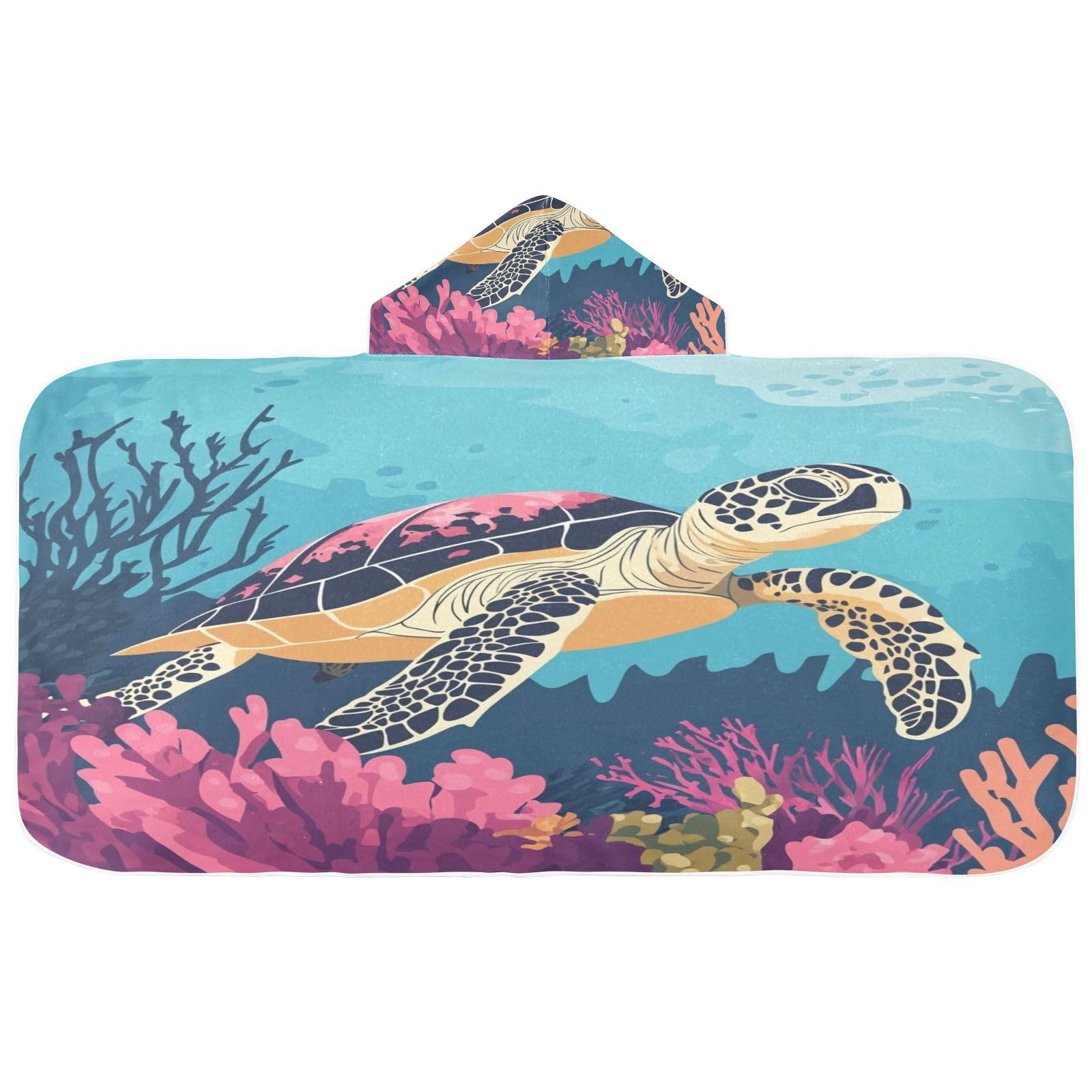 Kigai Cute Turtle Hooded Beach Towel for Kids Soft Absorbent Quick Dry Bath Towel with Hood Lightweight Toddler Shower Pool Bath Wrap for Boys Girls
