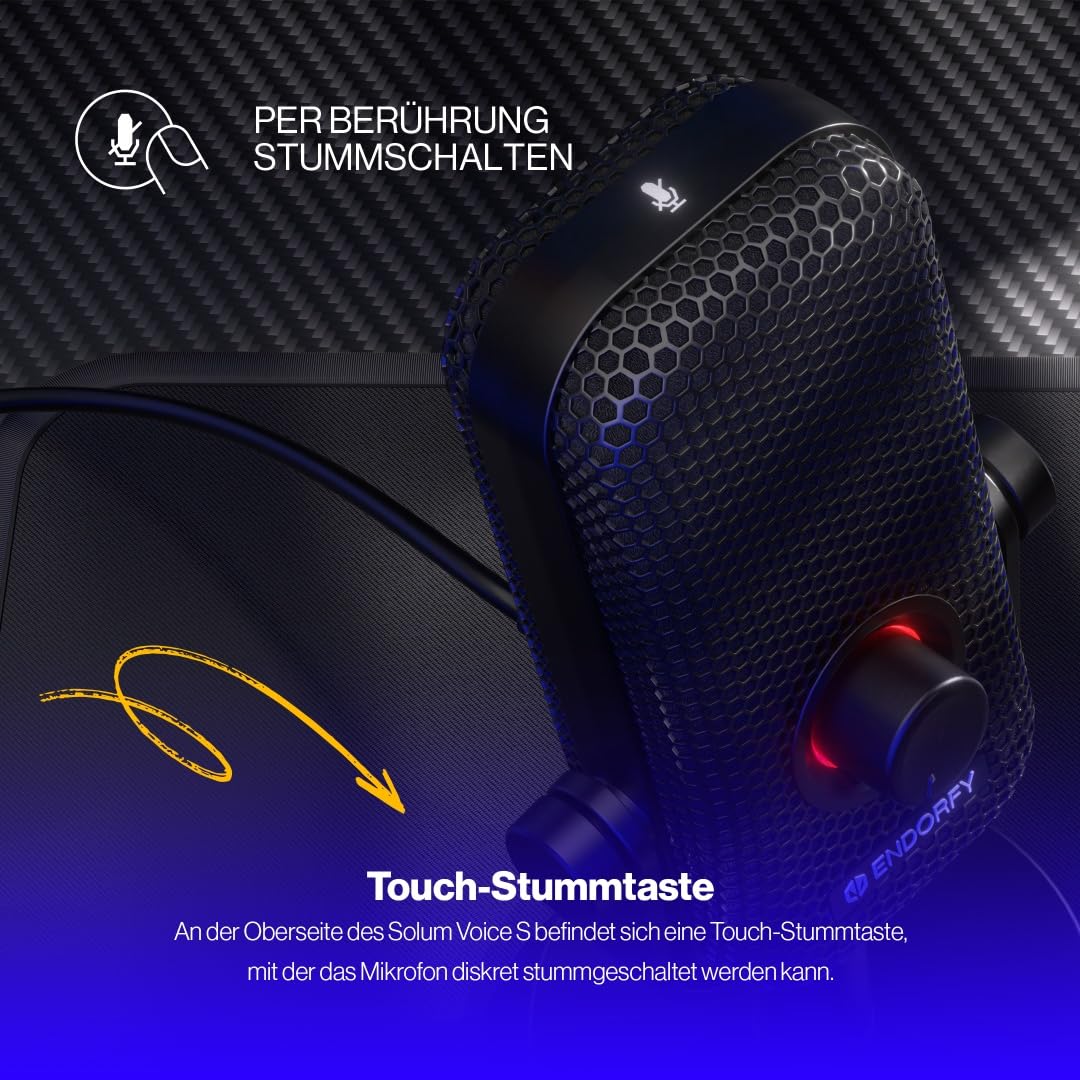 ENDORFY Solum Voice S, micrófono para Streaming, Chat y grabación de podcasts, iluminación RGB, Salida de Auriculares, botón Tap-to-Mute, Control Gain, patrón Polar cardioide | EY1B013