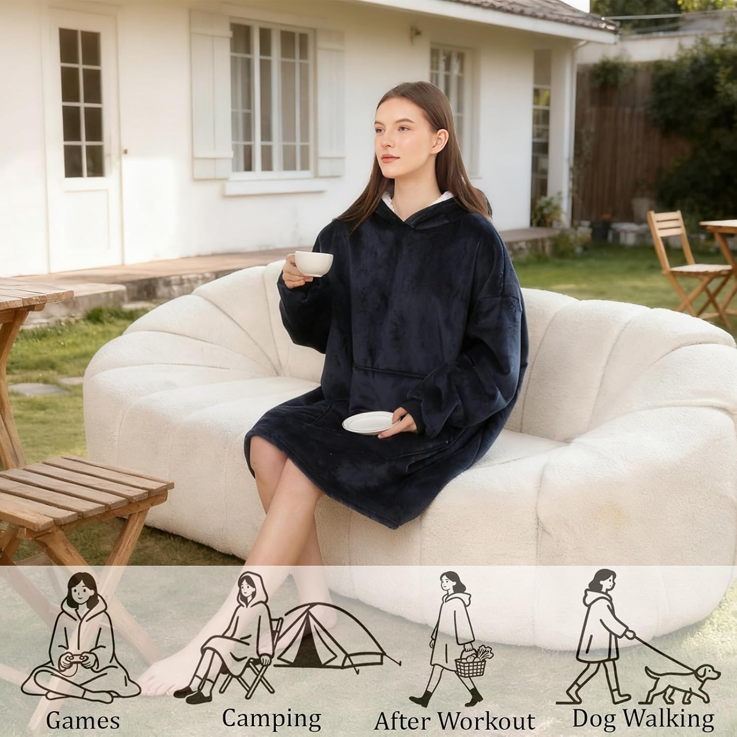 ZhangShi Wearable Blanket Hoodie, Oversized Sherpa Fleece Sweatshirt Blanket with Giant Hood Pocket and Sleeves for Adult - Image 7