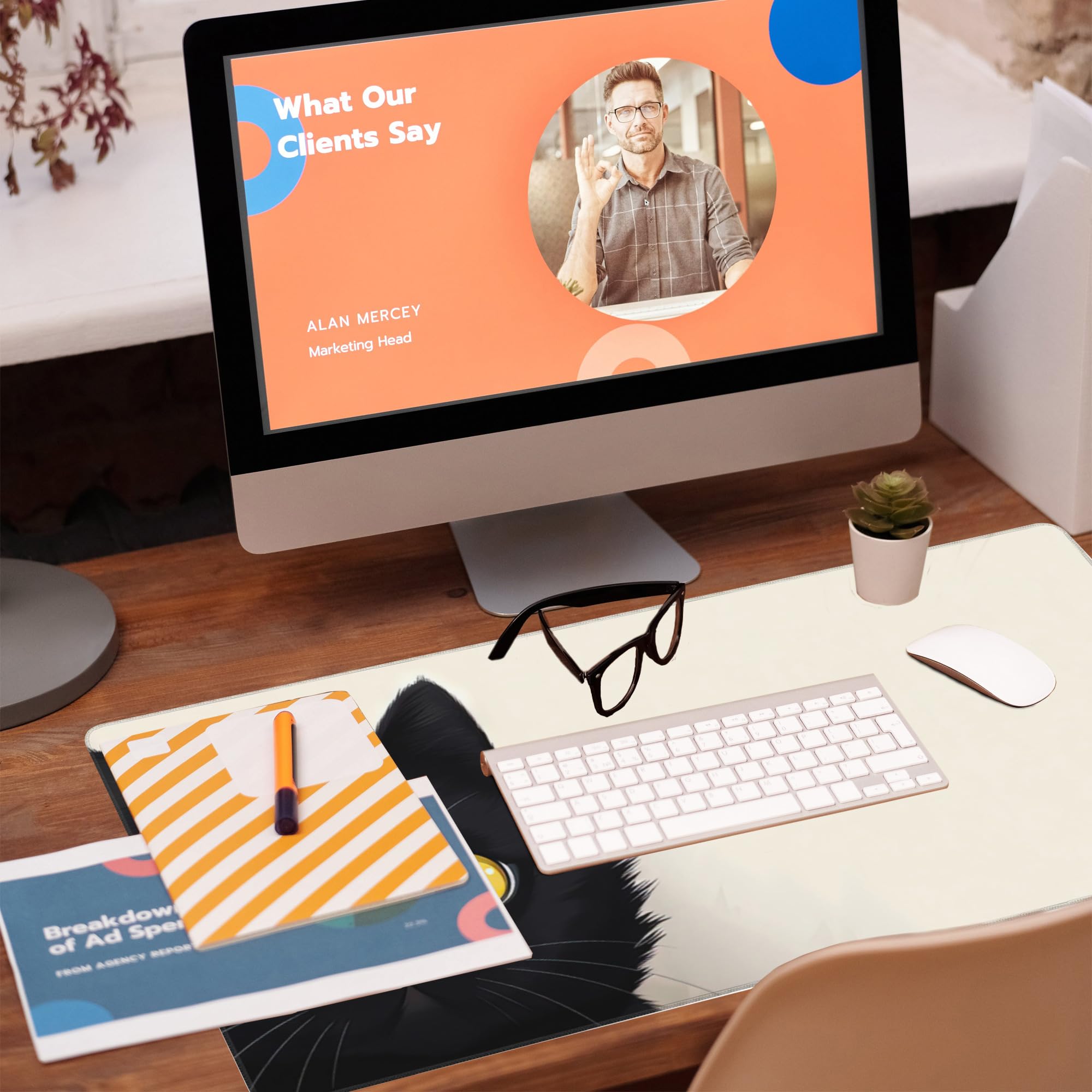 Sous-Main De Bureau Motif Chat Noir Mignon Kawaii, Grand Tapis De Souris De Jeu Style Pixel