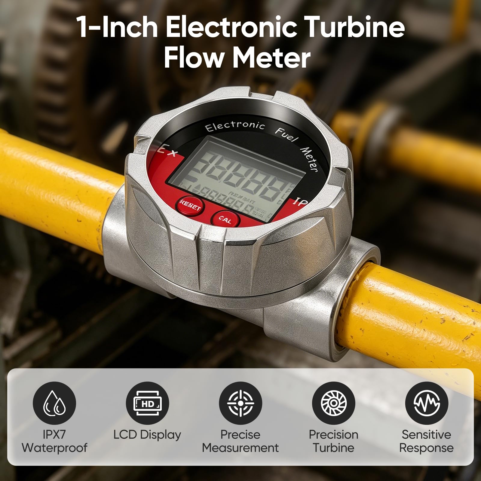 Misuratore Portata Digitale LCD 1 Pollice Acciaio Inossidabile Contatore a Turbina Impermeabile IPX7 10-100 L/min