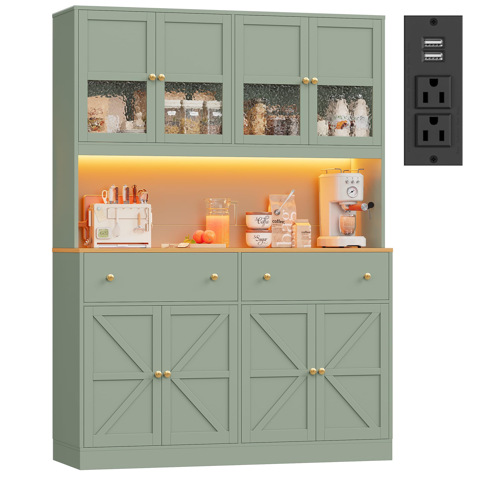 FINETONES 71 inch Green Pantry Cabinet