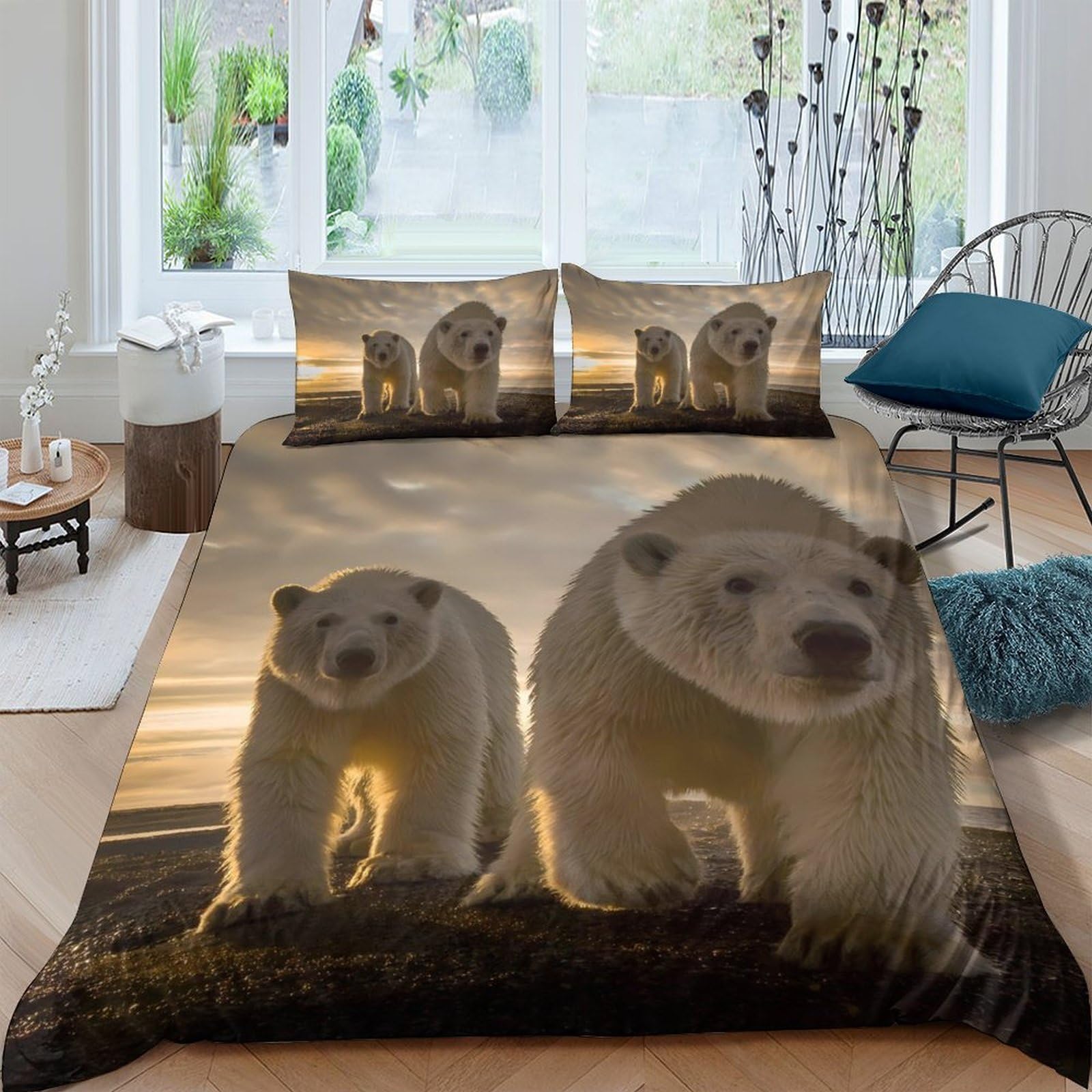 Ctjqhvkz Style-7 3D Printed Polar Bear Sunset Fitted Sheet Microfiber Soft Breathable Nature Landscape Mattress Cover Bedroom Decor Single（135X200cm）