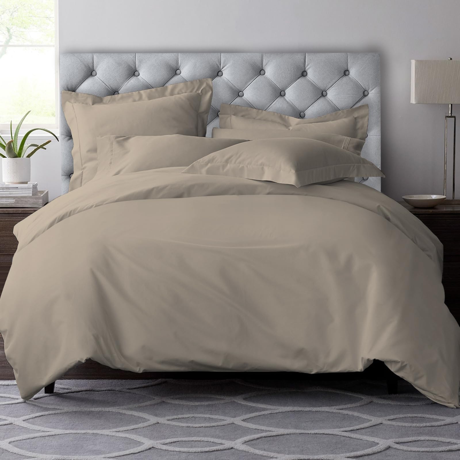 Pizuna Simply Taupe Pure Combed Cotton Emperor Duvet Cover Sets 600 Thread Count 100% Long Staple Cotton Sateen Weave Duvet Cover 285 X 240 Cm With Button Closure (Emperor Bedding Set)