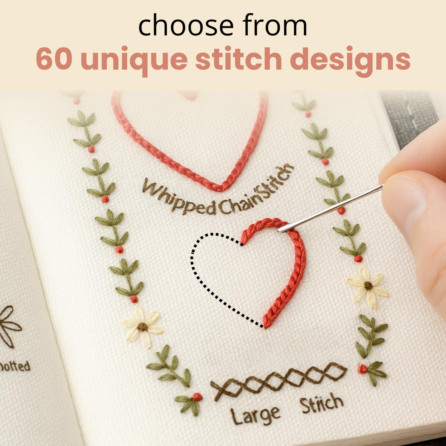bergxperten embroom embroidery stitch book Handarbeitsbuch mit Stickanleitungen Set mit Nadel Faden Schere Schritt-für-Schritt-Guide für Anfänger und Hobby-Sticker DIY Stickerei Buch