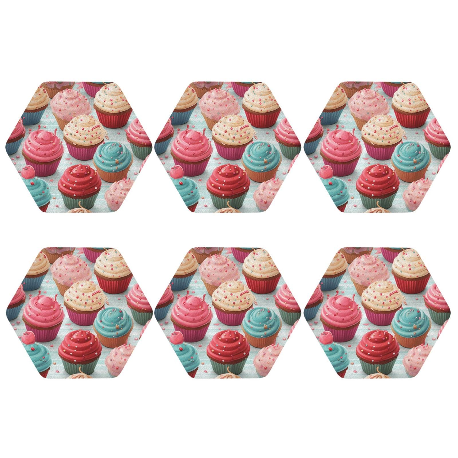 6pcs Leather Coasters for Drinks, Colorful Sweet Lollipop Cupcake Donut Drink Coasters for Tabletop Protection, 4" Cup Coasters for Coffee Table Decor, Non-Slip Drinking Cup Mat for Hot Or Cold Drink