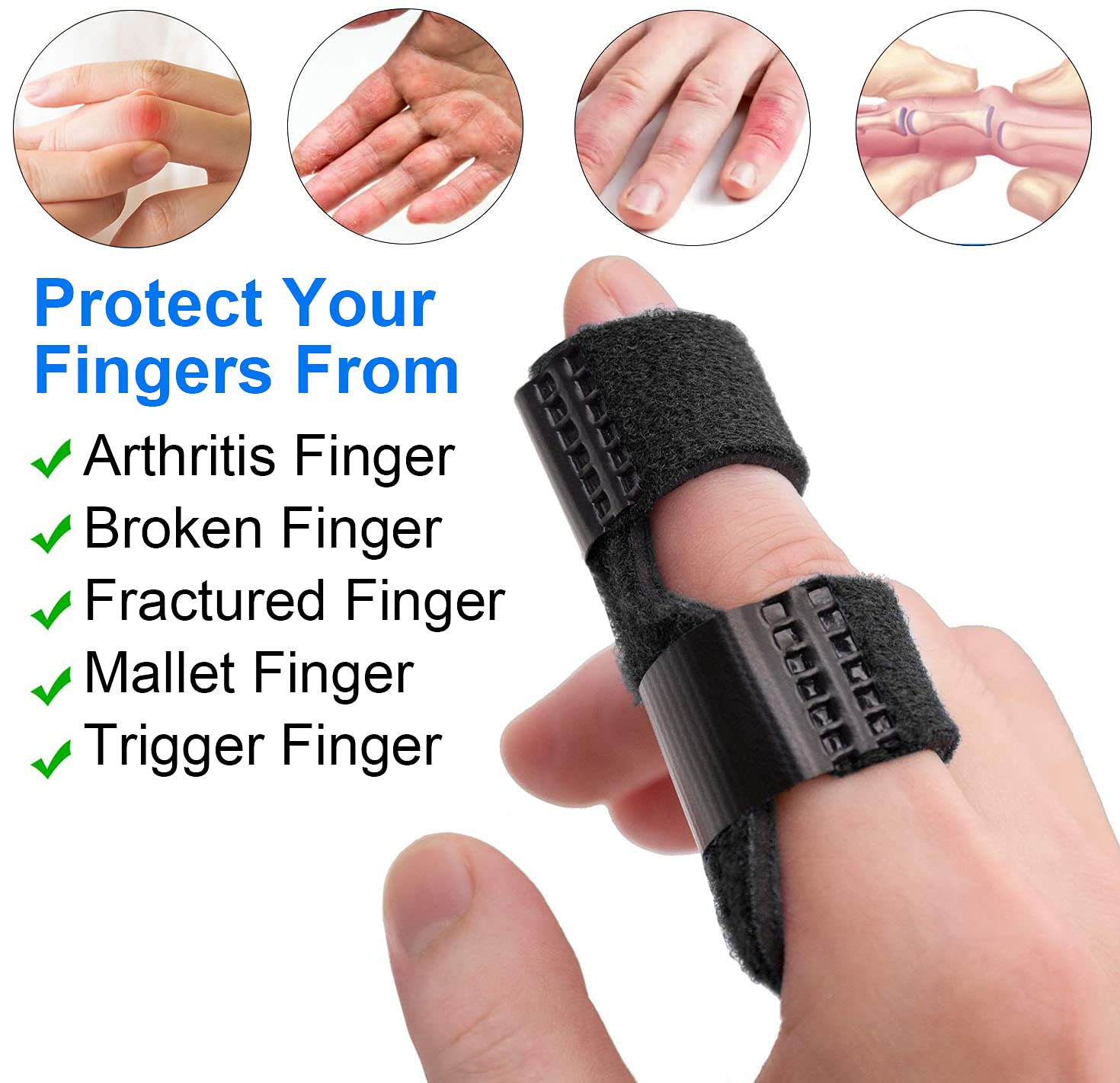 Trigger Finger Splints, 1 Pack Finger Support with 2 Packs Gel Sleeves