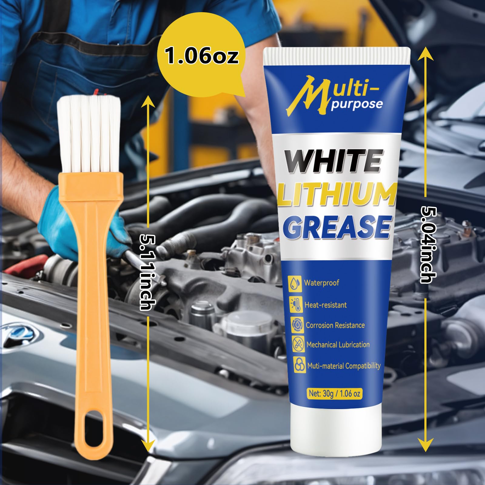 White Lithium Grease Multi-Purpose Lubricant Lithium Grease Tube with Brush Garage Door Lubricant for Hinges Bearings Gears Track — view 7