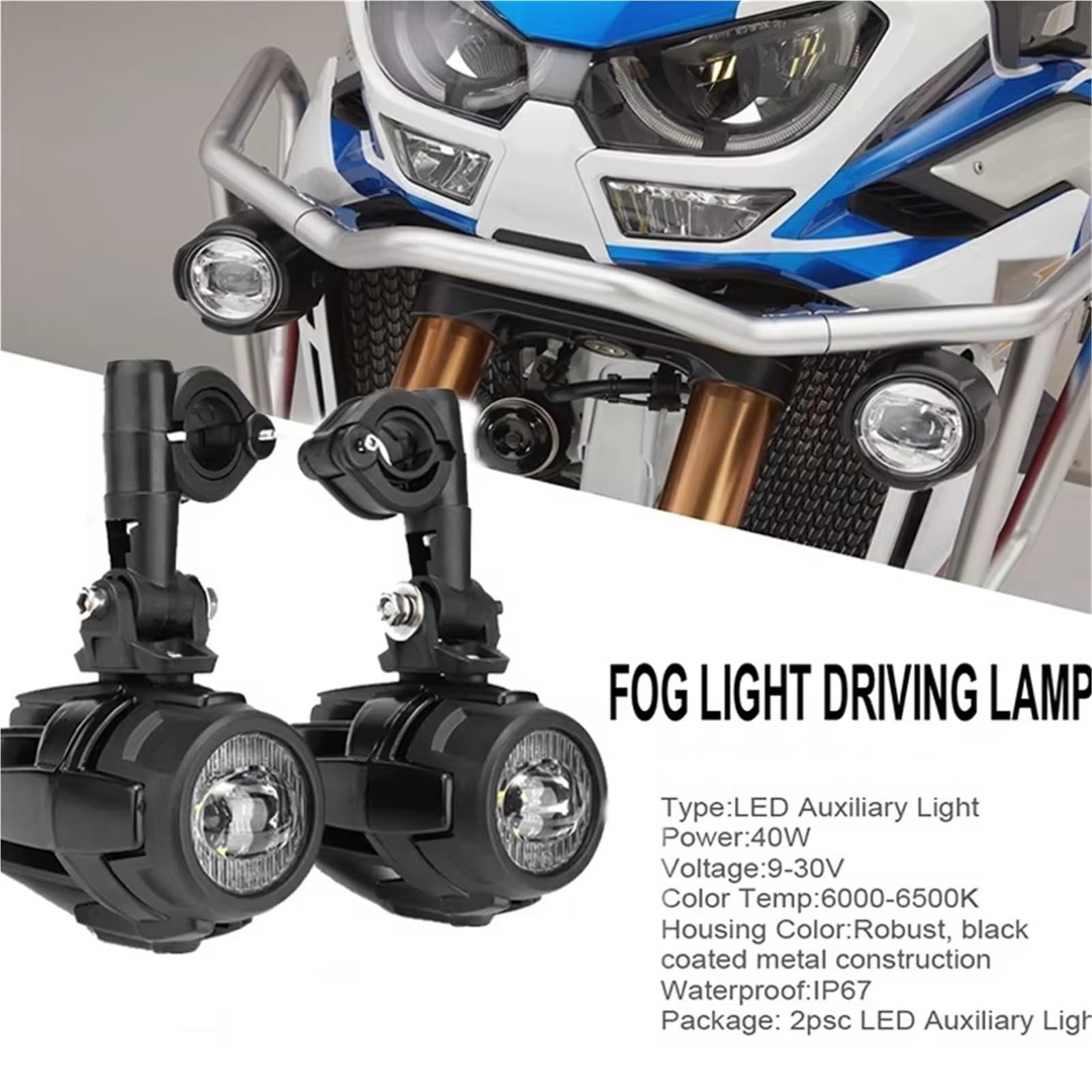 Generico per CRF1100L per CRF 1100L per CRF1100 L per Africa per Doppia Luce Fendinebbia Ausiliaria A LED Motocicletta Faro Moto(Light And Cover)