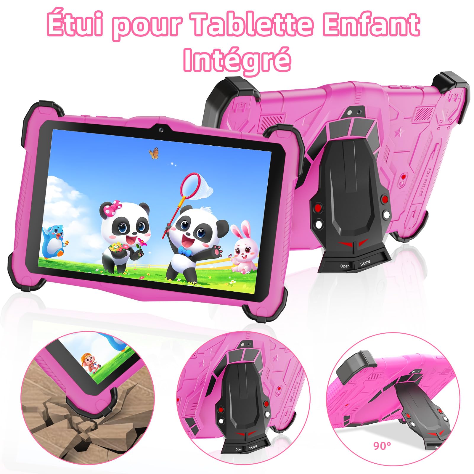 EagleSoar Tablette Enfants 7 Pouces, adaptée âgés 3 à 12 Ans, Android 14, 10Go RAM 64Go ROM 1To Extensible, avec Logiciel pédagogique iWawa et contrôle Parental, Batterie 4000mAh, Octa Core, Rose
