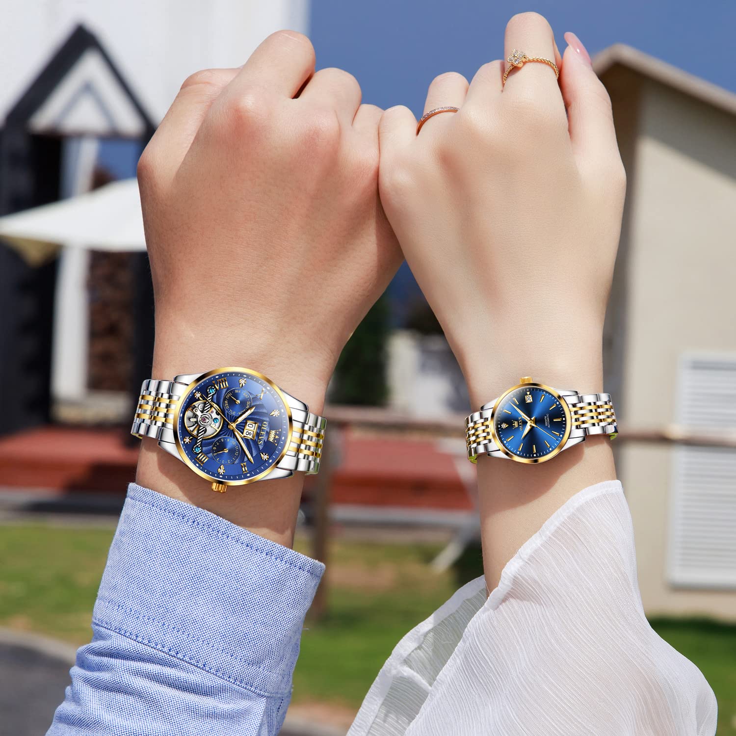 OLEVS Damen-Armbanduhr, Edelstahl, wasserdicht, Diamanten, kleines Zifferblatt, Quarz, analog, modisch, goldfarbenes Zifferblatt, Damen-Armbanduhr