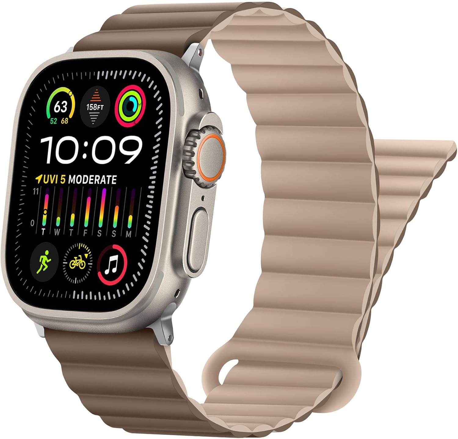 HITZEE Compatible with Apple Watch Band 49/46/45/44/42/41/40/38mm, Double Sided Silicone Magnetic Band Compatible for iWatch Ultra 3/2/1 Series 11 10 9 8 7 SE3 6 5-1 (42/44/45/46/49mm, Brown Khaki)