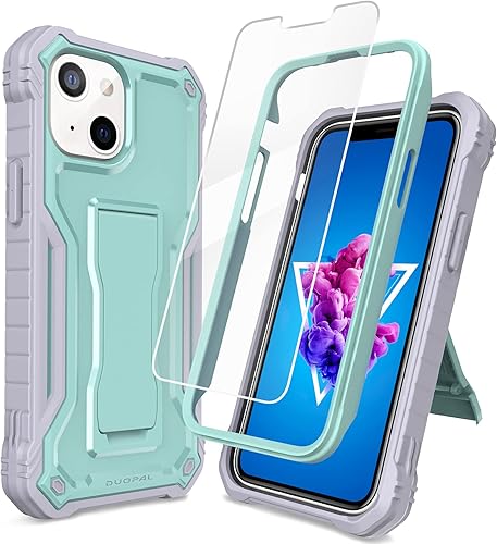 DUOPAL Funda para Apple iPhone 13 Mini, protección de grado militar a prueba de golpes con protector de pantalla HD de vidrio templado y soporte