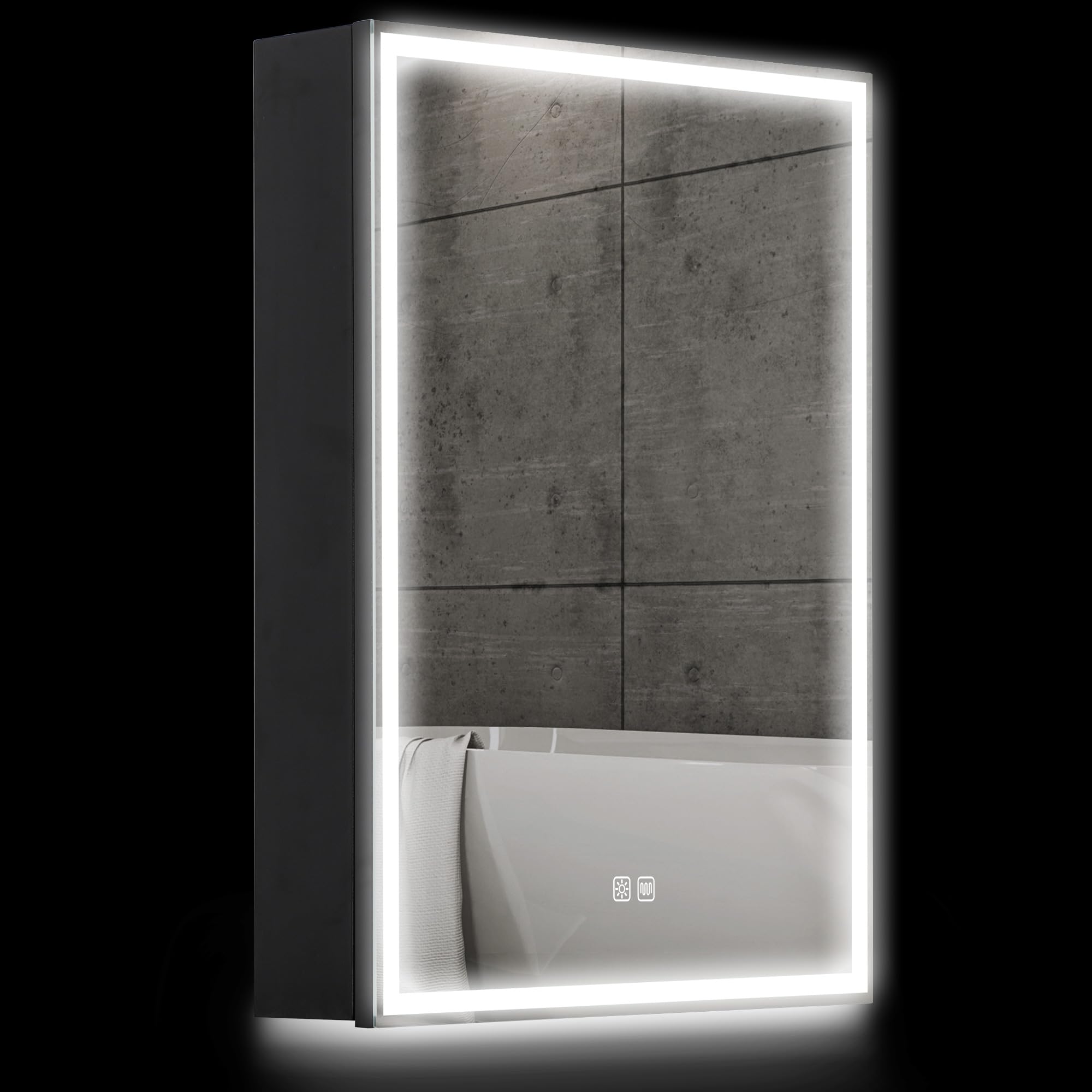HOMCOM Armadietto a Specchio per Bagno con Luci LED e Presa per Rasoio, Armadietto a Parete con Specchio, Pad Anti-Appannamento, Dimmer, 3 Colori, Mobile da Bagno, Nero