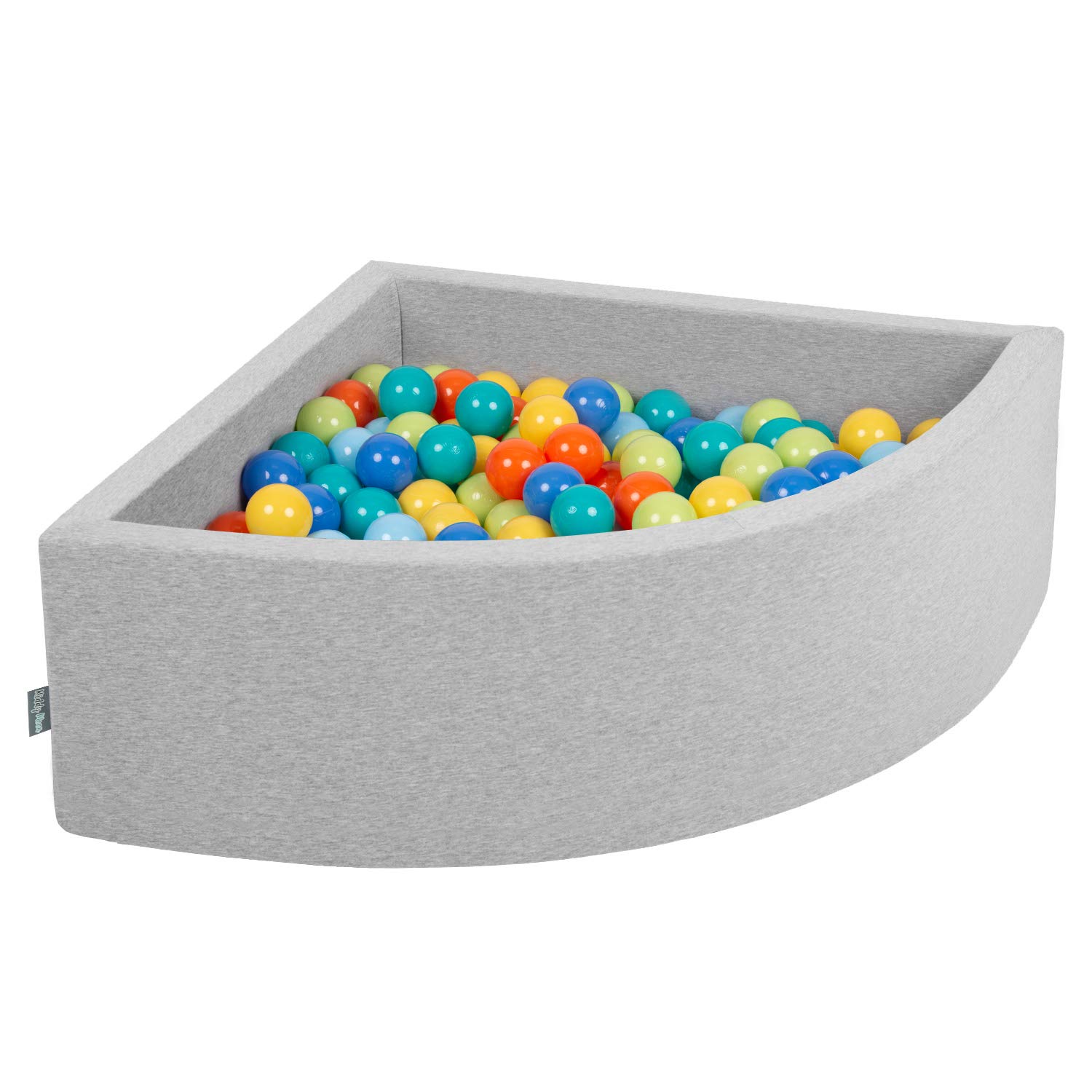 KiddyMoon 90 x 30 cm, 200 Bolas de Piscina de Bolas ∅ 7 cm para bebé Cuarto Angular, Gris Claro: Verde Clr/Naranja/Turq/Azul/Babyblue/Jaun