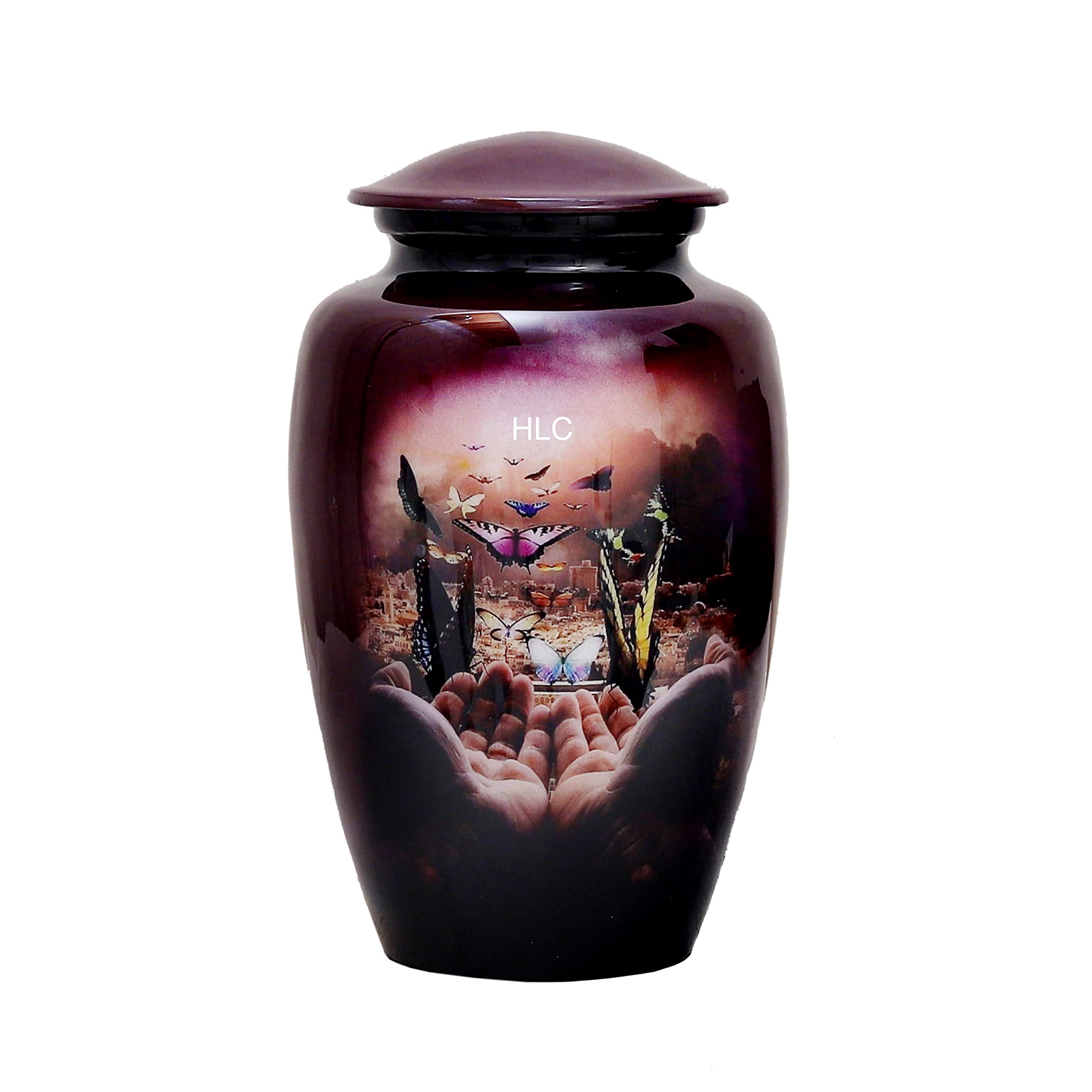 HLC Urne funéraire Papillon Violet pour Cendres humaines – Urne funéraire pour Adulte fabriquée à la Main – Urne funéraire abordable pour Cendres (Adulte 90,7 kg) – 26,7 x 15,2 cm