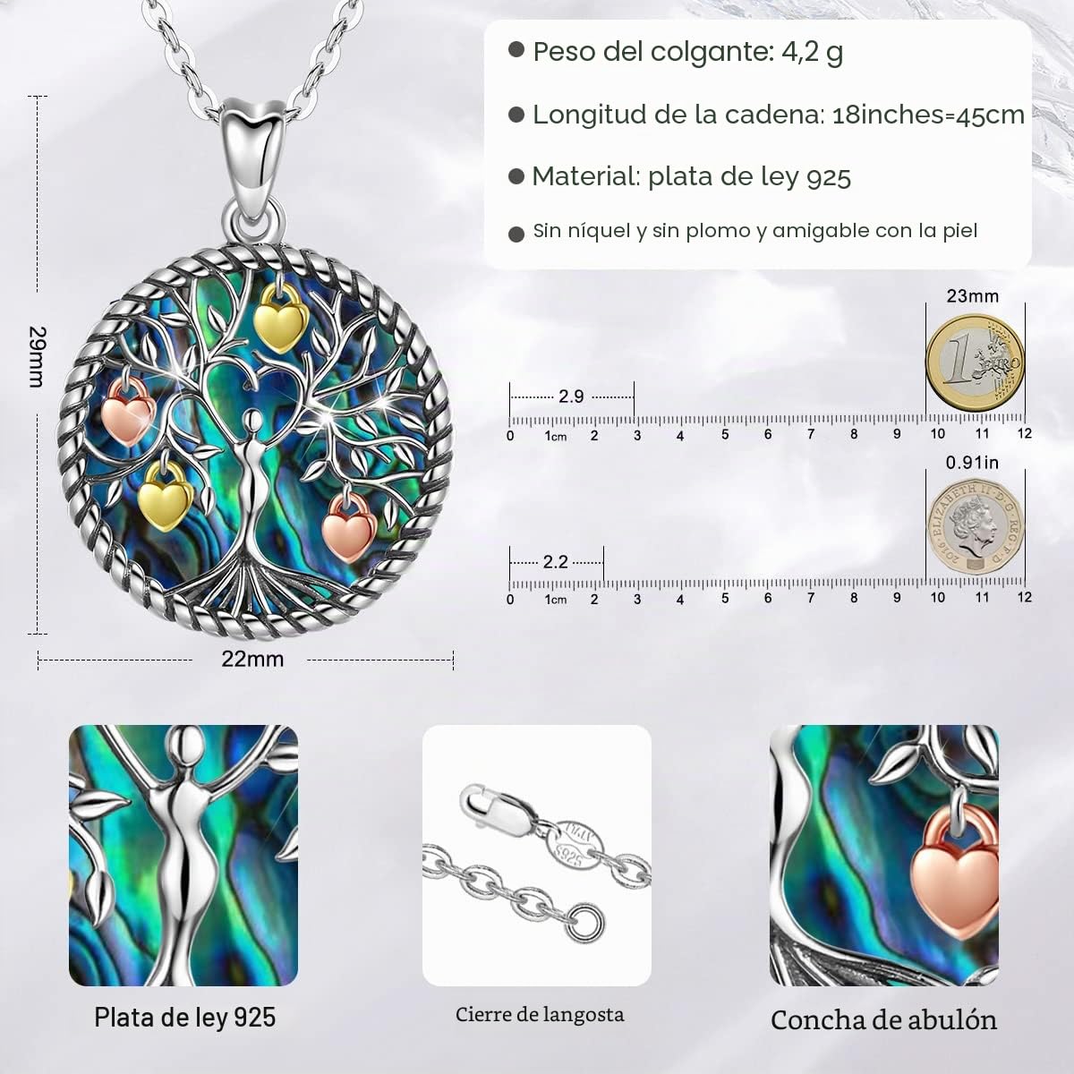 Eusense Colgante Árbol de la Vida, Collar Familia Plata 925, Regalo Joyería para Mujer Niñas