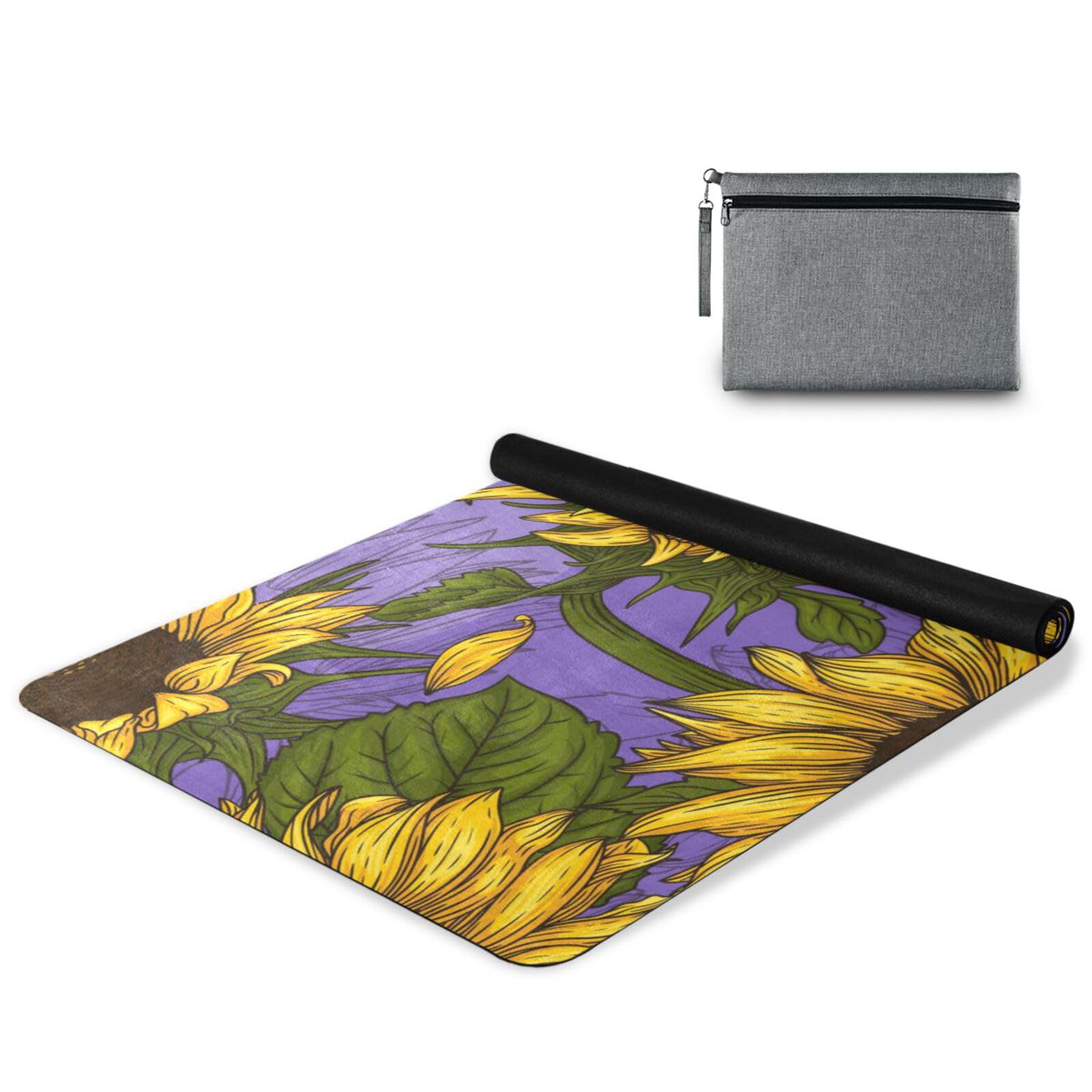 BOENLE Purple Sunflower Yoga Mat for Home Workout Fitness Mat for Women Non Slip Exercise Mats with Storage Bag