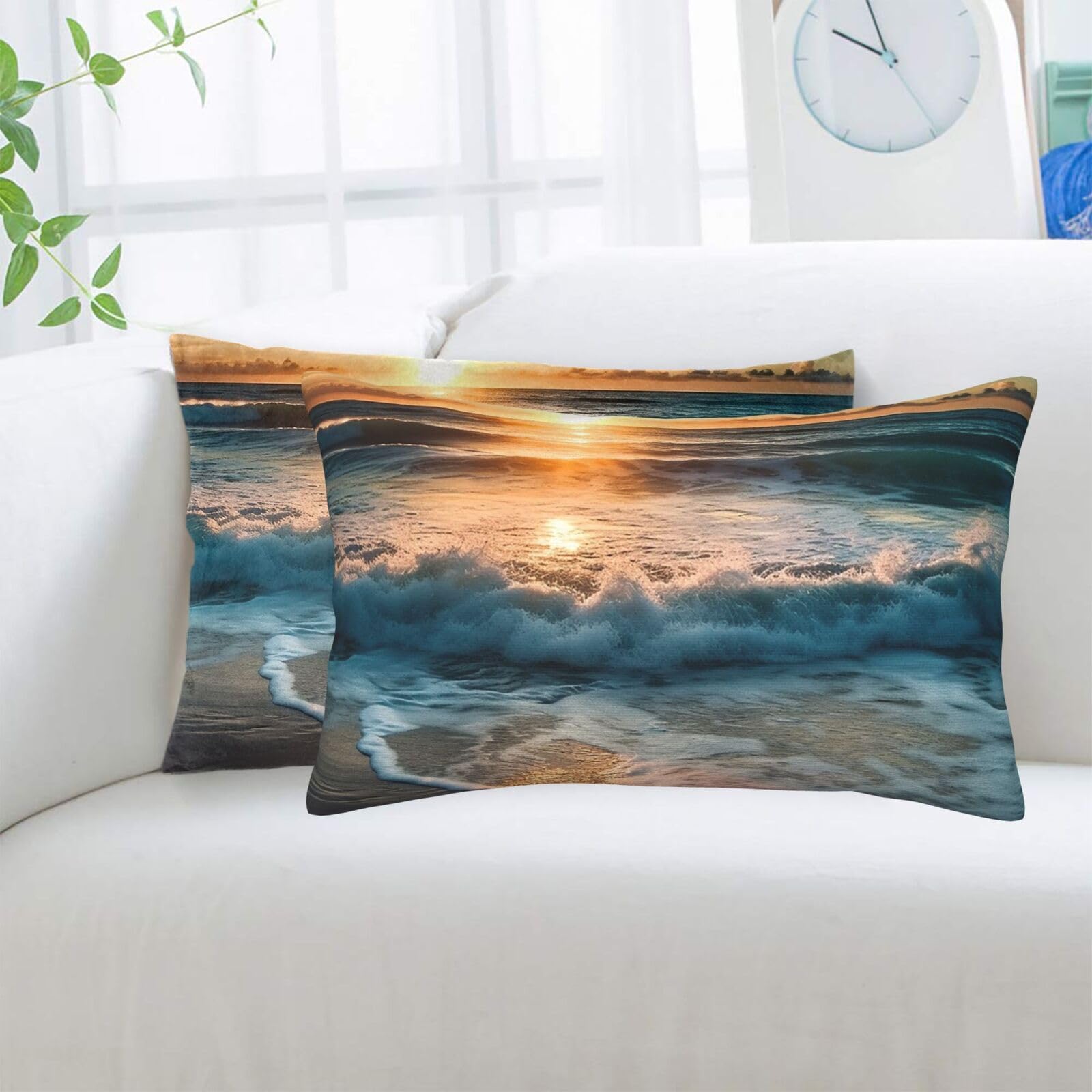 Ocean Sunrise Standard Pillowcases Sets of 2, Ultra Soft Microfiber Plush Pillow Cases 14"X20" Comfort Decorative Throw Pillow Cover with Hidden Zipper for Bedroom, Sofa, Couch