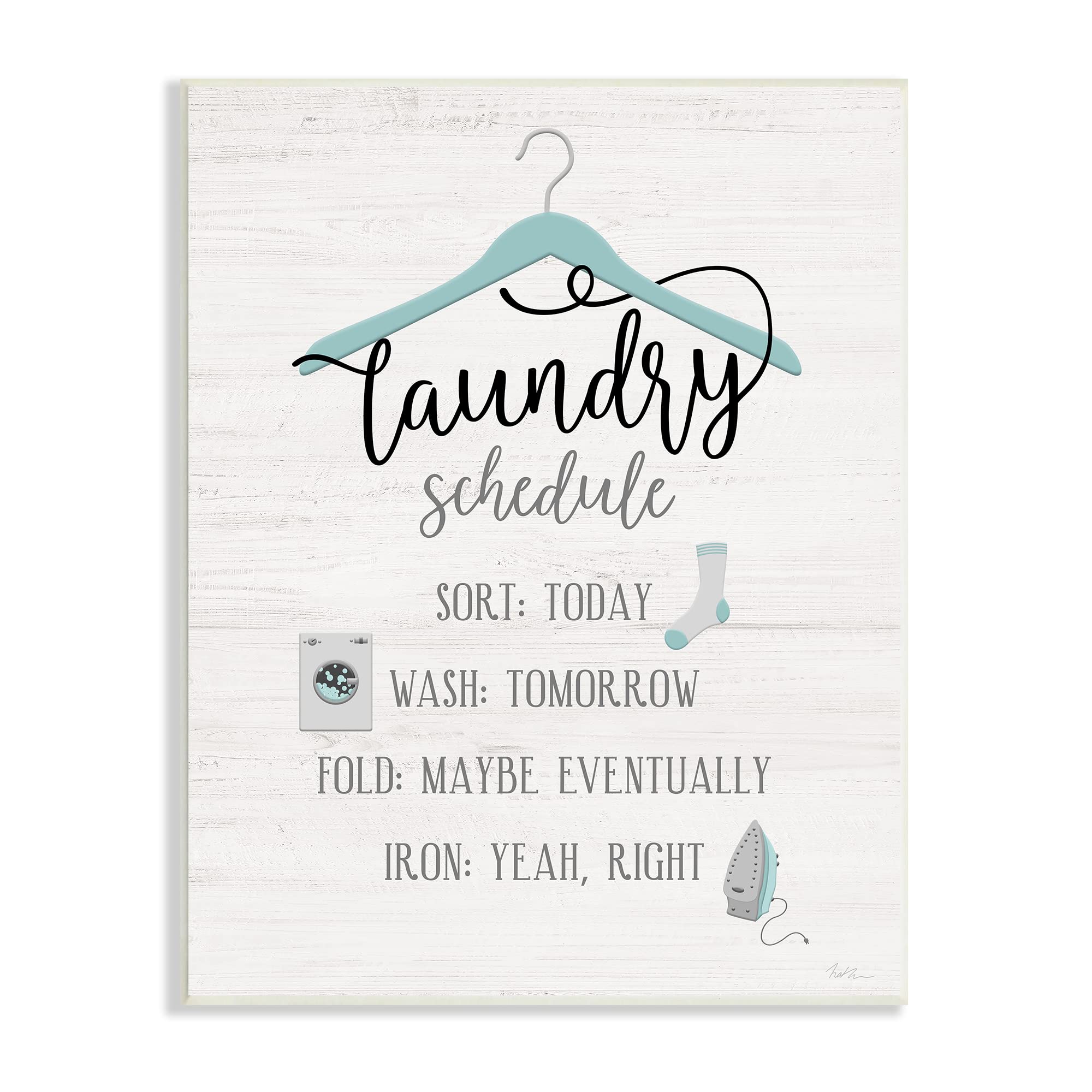 Stupell Industries Laundry Schedule Blue Clothes Hanger Sort Wash Fold, Designed by Natalie Carpentieri Wall Plaque, 10 x 15, Black