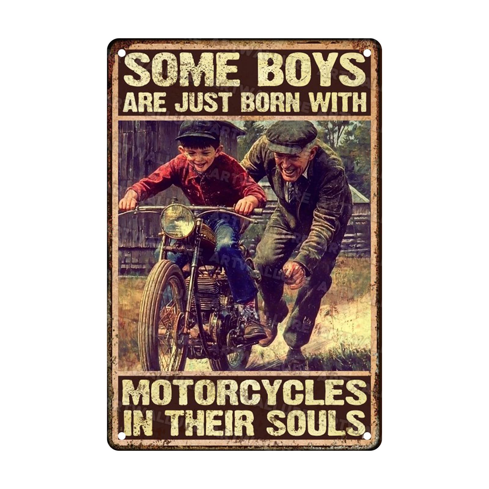 Boy and Motorcycles Vintage Sign Some Boys Are Just Born With Motorcycles Metal Sign for Home Man Cave Bar Cafe Kitchen Wall Decor 8x12inch