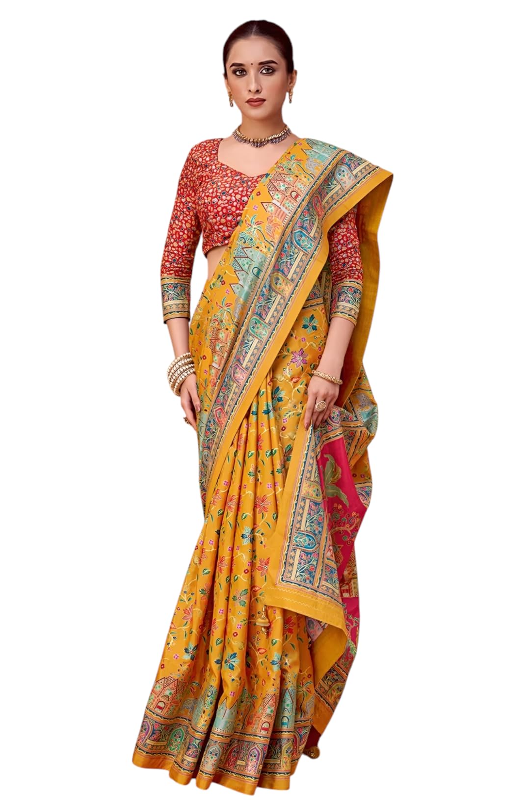 Designer Digital Printed Silk Saree with Heavy Border With Unstitched Blouse Piece-image-25