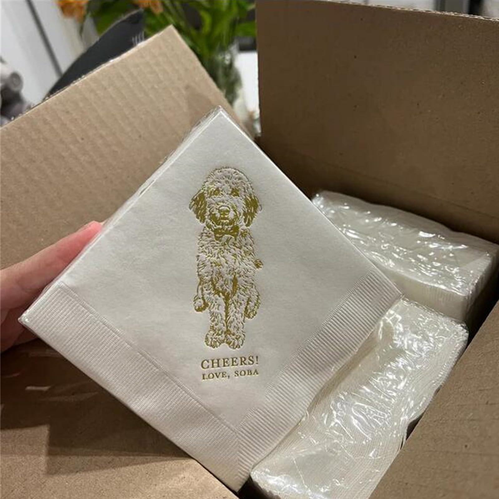 50 Stück personalisierte Servietten mit Foto und Namen, Hochzeits-Cocktail-Servietten, personalisierbar, Haustier-Hunde-Party-Dekor-Servietten, Braut, Duschempfang, Jahrestag, Geburtstag, Babyparty,