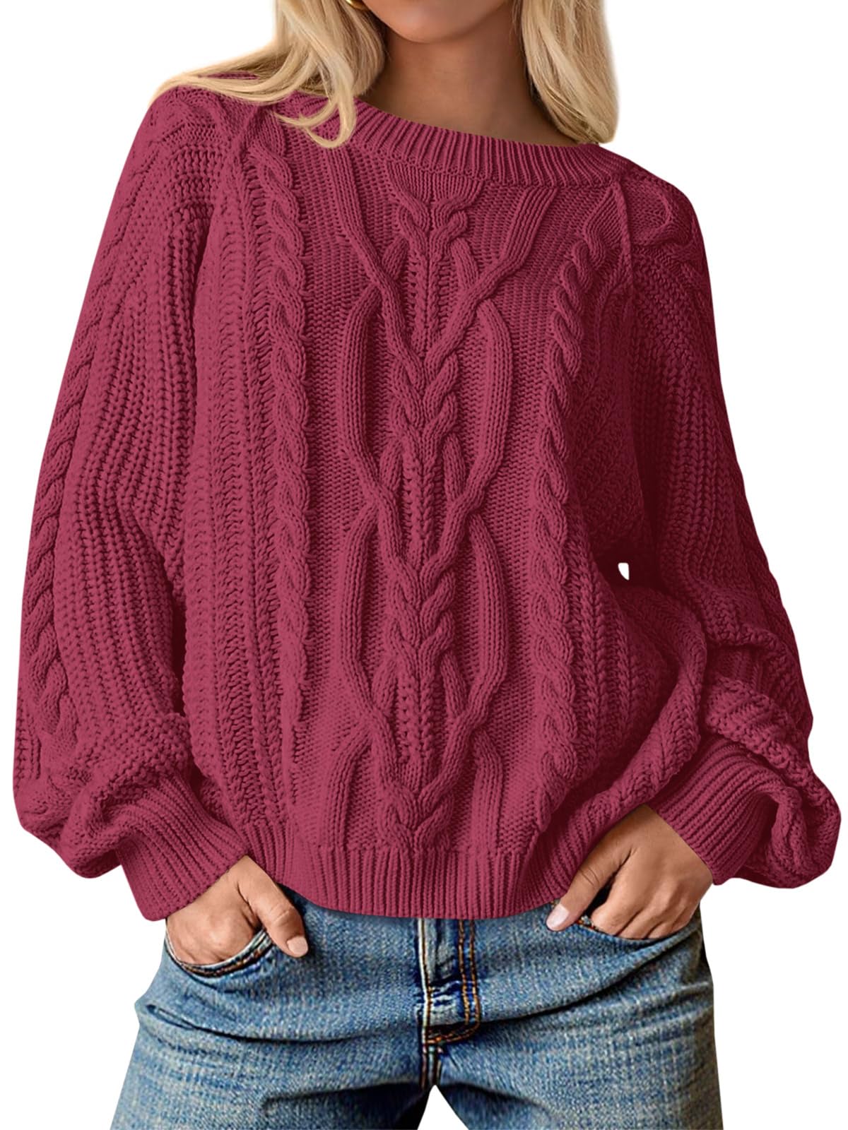 Cicy Bell Maglione oversize da donna a trecce girocollo a maniche lunghe autunno grosso pullover casual vestibilità ampia maglione top