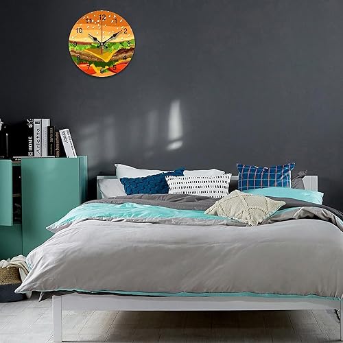 Miniatura 4 de Cheeseburger Fast Food Pattern Reloj de pared redondo de madera decorativo para el hogar, cocina, oficina, casa de campo, 15.7 x 15.7 in