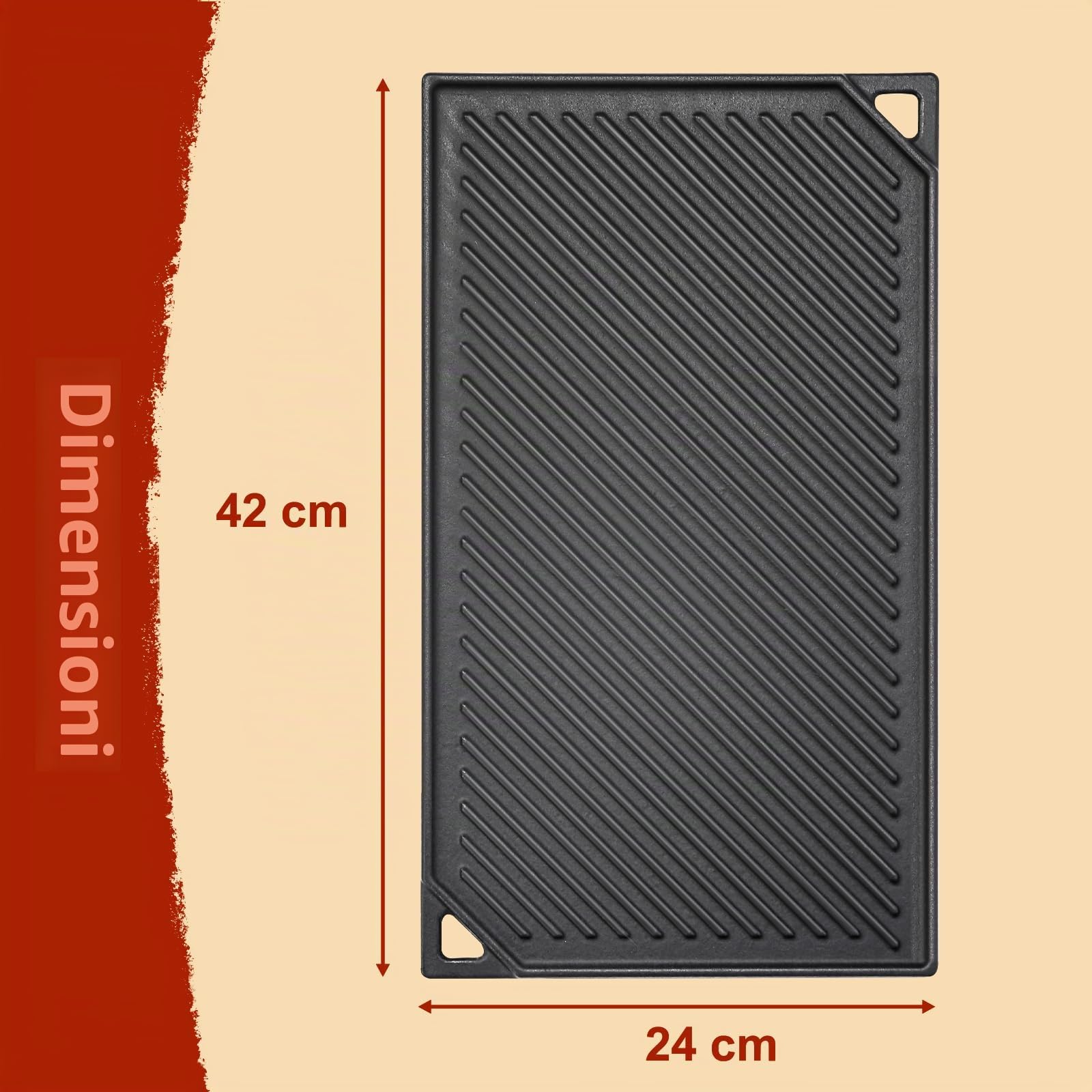 Denmay Piastra in ghisa 42 x 24 cm, antiaderente reversibile griglia per barbecue a gas, piastra in ghisa per fornelli a gas, forno, barbecue all'aperto o falò, 1 pezzo