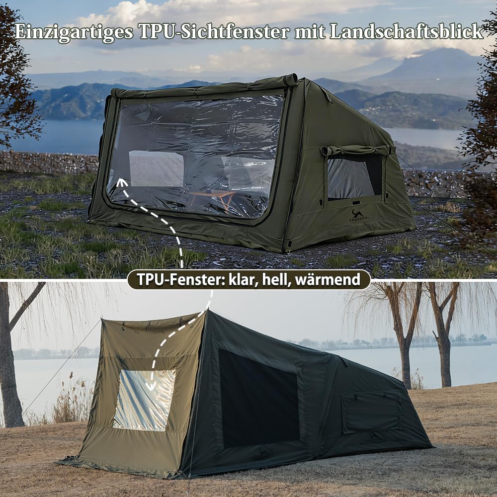 TOMOUNT Aufblasbares Zelt 4 Person Baumwolle Unterschlupfzelt mit Ofenloch für Zeltofen 4 Jahrzeit Campingzelt für Outdoor, Hikking, Camping, Wandern, Trekking