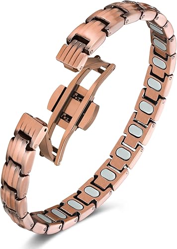 Jecanori Pulseras magnéticas de cobre ultra resistentes para mujer con 3800 imanes Gauss y herramienta de tamaño
