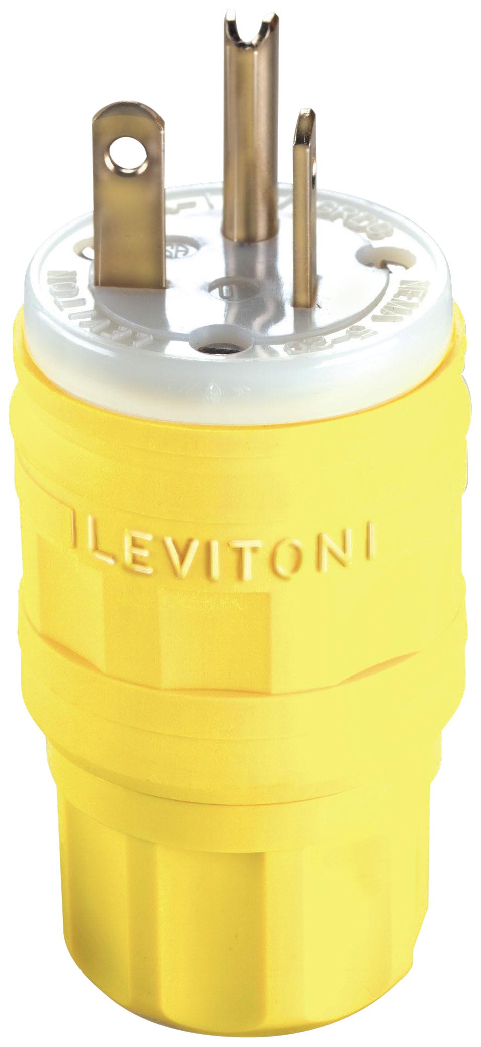 Leviton 20 Amp, 125 Volt, Straight Blade, Plug, Industrial Grade, Grounding, Wetguard, Yellow, 14W33