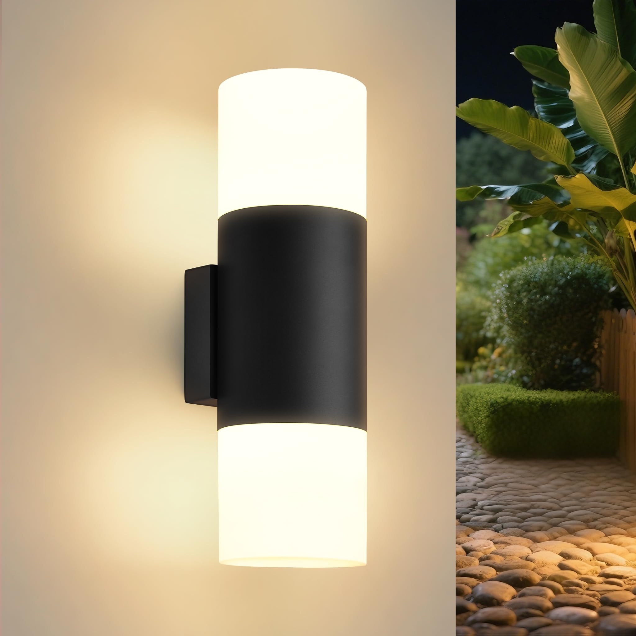 YindaLux 14W LED Aussenlampe Wand, IP65 Up and Down Wandlampe Innen/Außen mit 2*GU10 LED Lampen, 3000K Modern Außenleuchte mit 350° Drehbarkeit, Aluminium Außenwandleuchte für Eingang, Schwarz