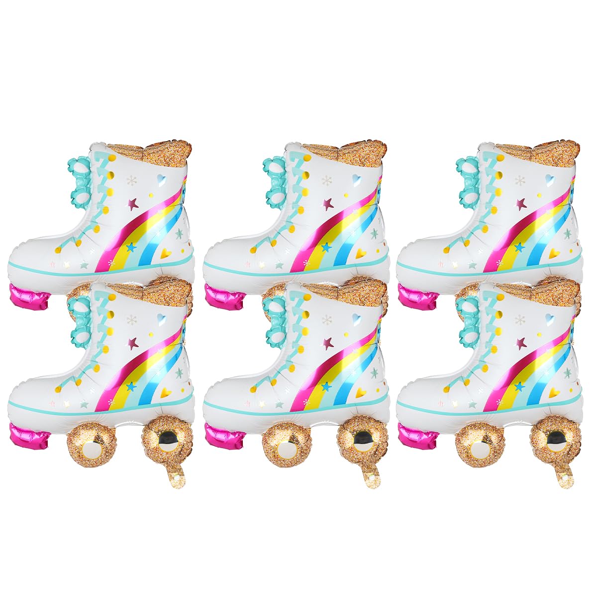 WANGCL 6 Pieces Rainbow Roller Skate Balloons for 80s 90s Party Decor Chain Link Balloons for Hip Hop Birthdays Weddings Party Supplies