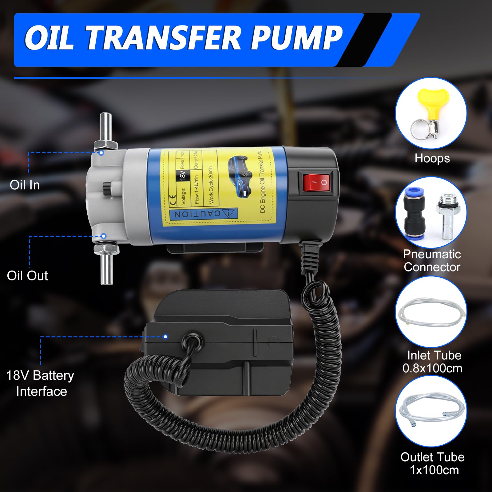 Kabellose Dieselpumpe kompatibel mit Makita 18V Akku, 100W Tragbare Motorölabsaugpumpe mit 2 Schläuchen für Traktor, Wohnwagen, Boot, LKW (ohne Batterie)