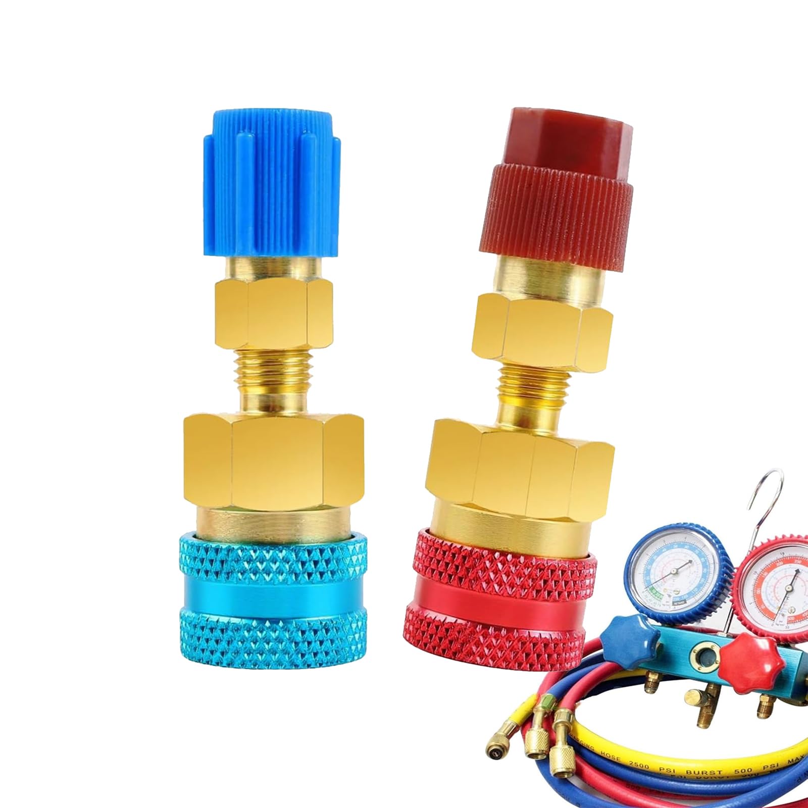 2 pezzi Adattatori R134a, set di innesto rapido, set di ricarica refrigerante, adattatore High-/Low-Side R134a su R1234yf per sistemi di climatizzazione auto, evacuazione e ricarica