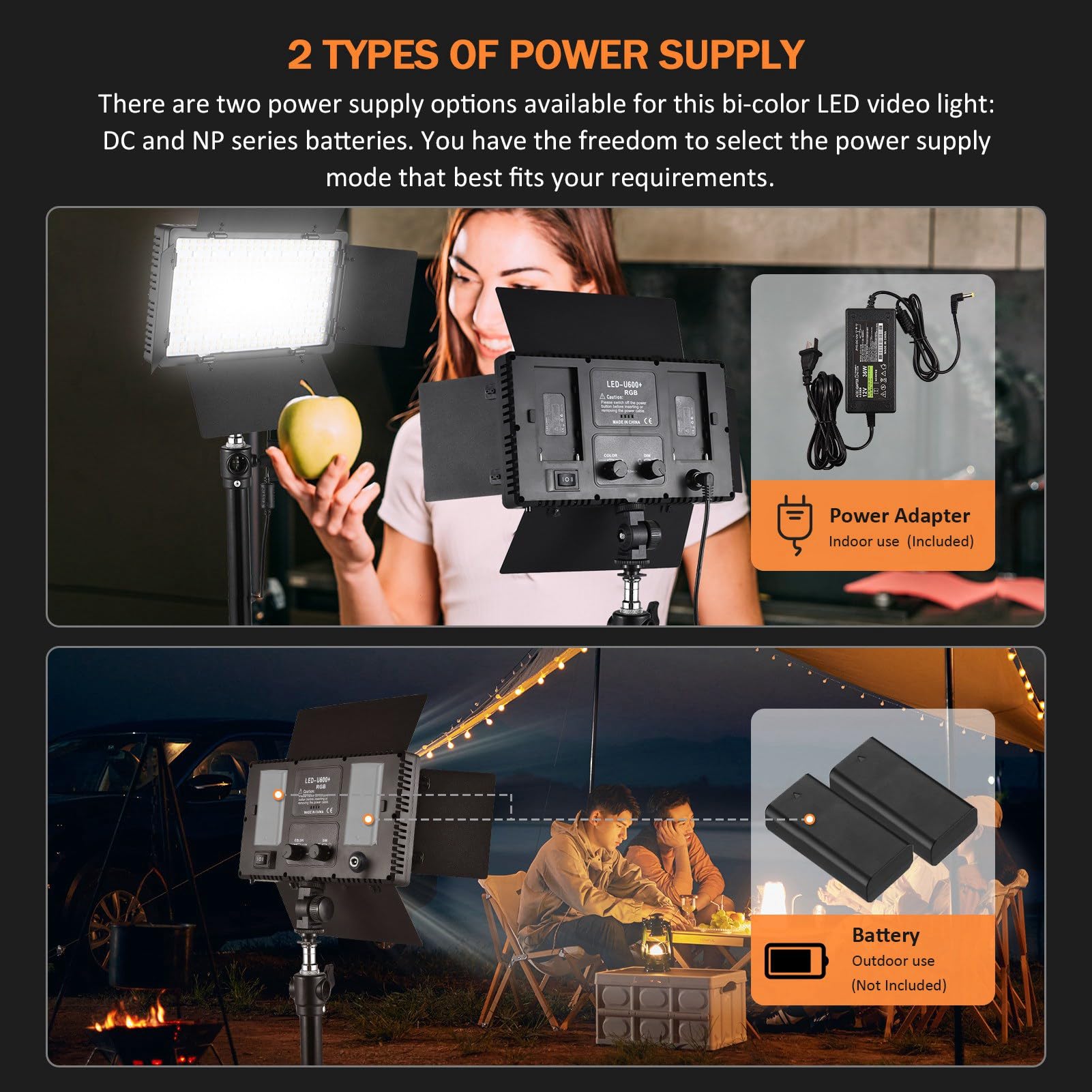 led video light HUIOP Luce fotografica RGB bicolore 36W Pannello luminoso a LED 352 pezzi Perline LED 3200K-5600K Dimmerabile Serie DC/NP Alimentato a batteria con telecomando per paraluce in metallo