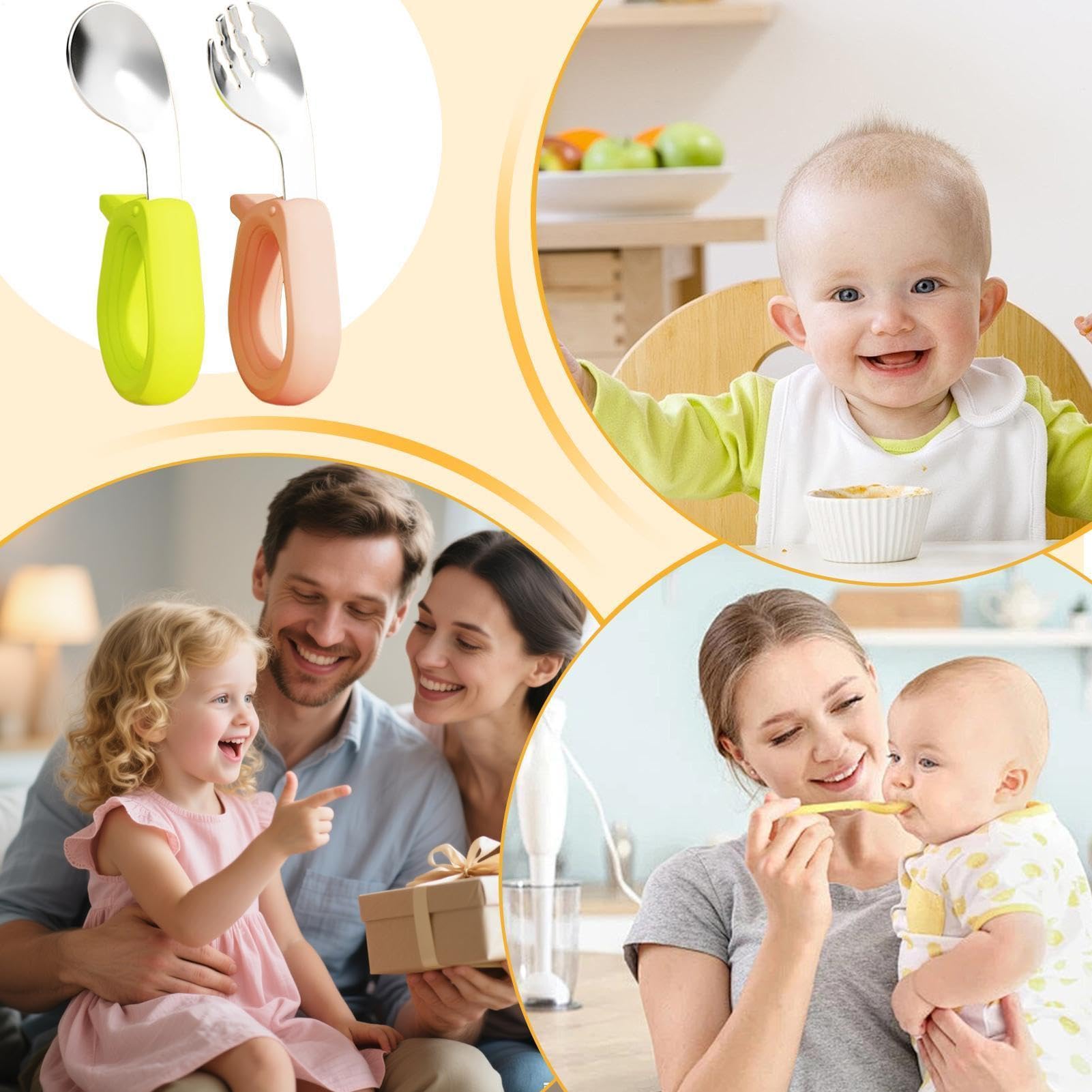 Forks and Spoons, Stainless Steel Anti-Slip Fork Spoon, Self-Feeding Cutlery with Round Handle, for Lunch, Dinner, School, Travel, Home, Daycare, Boys, Girls, 1+ Years, Road Trip — view 5