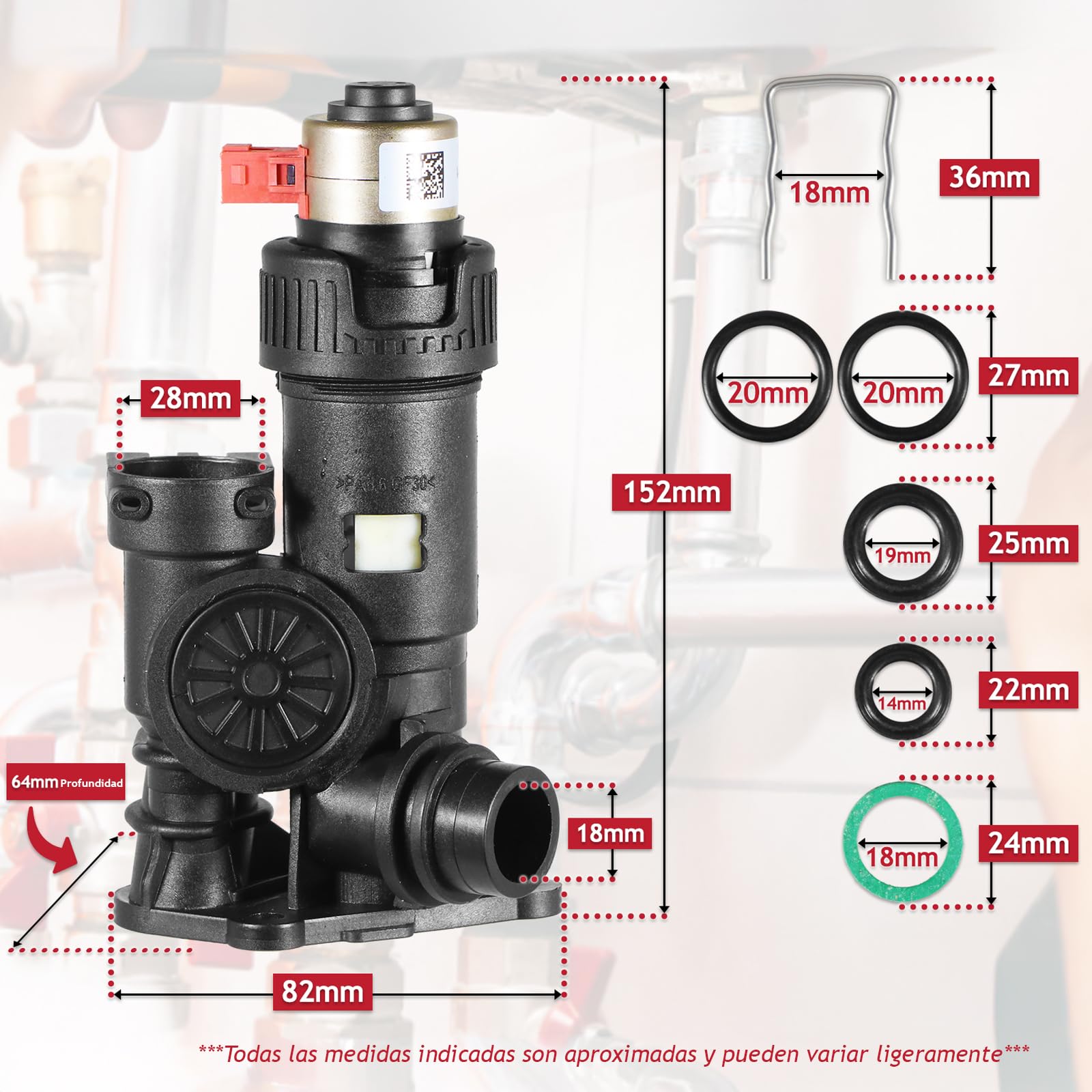 SPARES2GO Kit de válvula desviadora de 3 vías para caldera Vaillant EcoTEC Plus Pro 24 28 30 824 831 837 937 VUI VUW (0020020015)